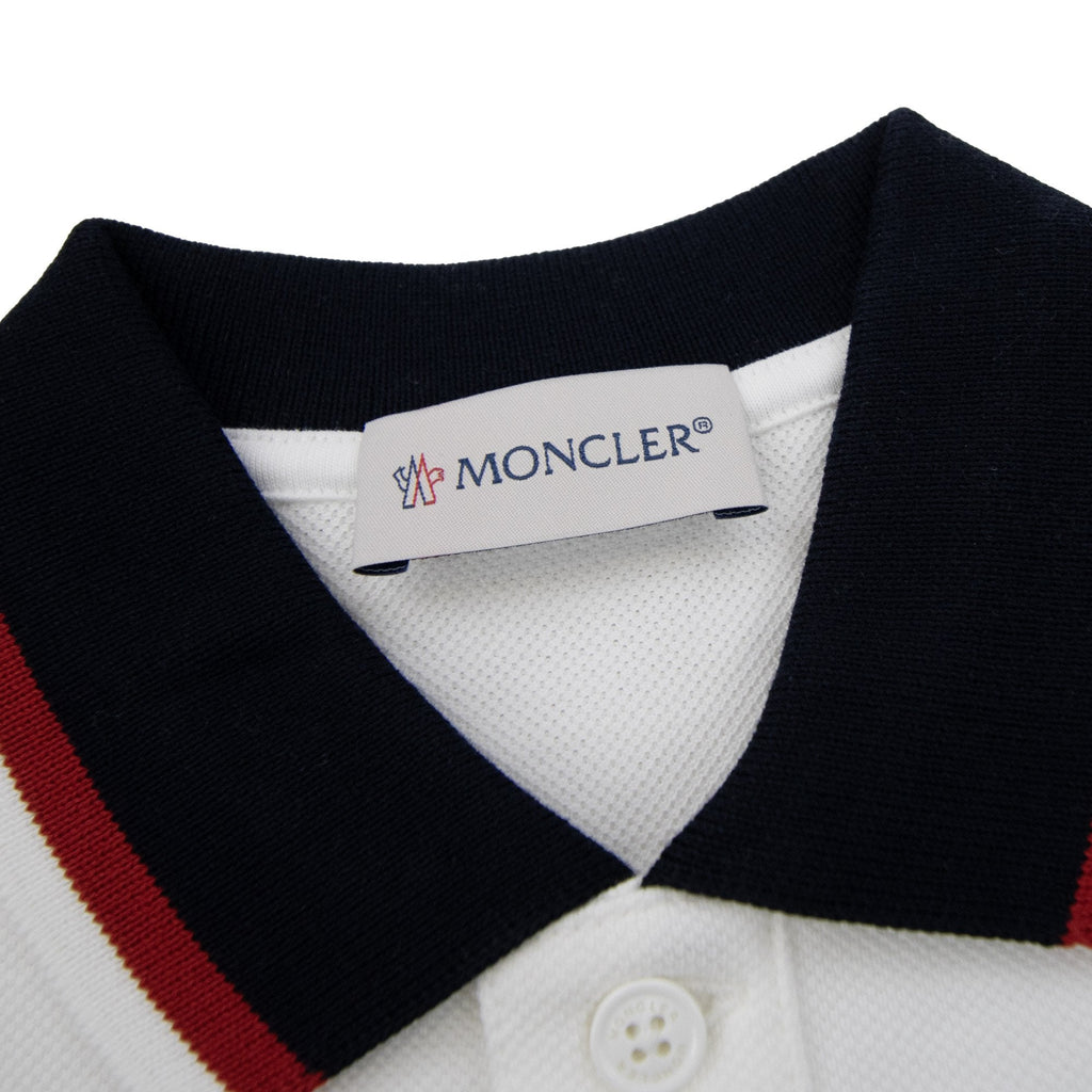 Moncler Junior Tricolor Trimmed Cotton Polo White 034