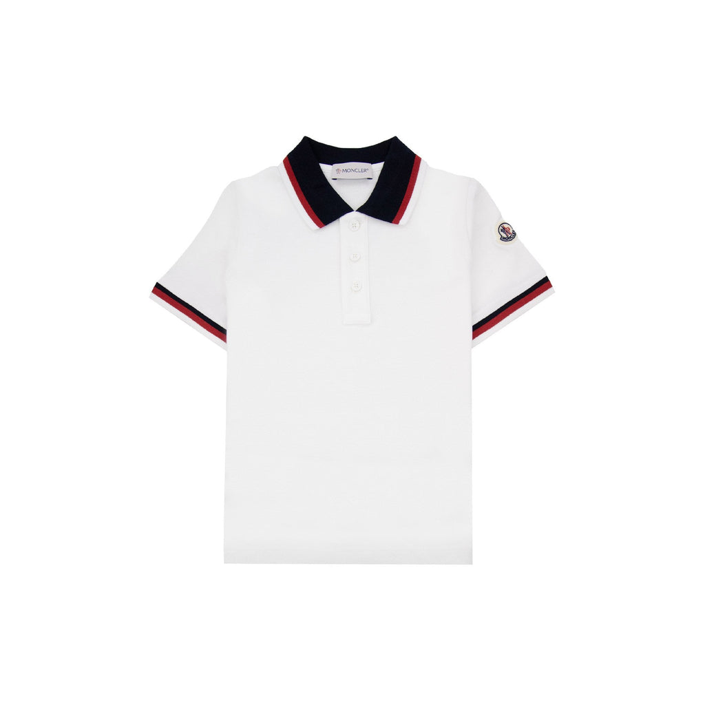Moncler Junior Tricolor Trimmed Cotton Polo White 034