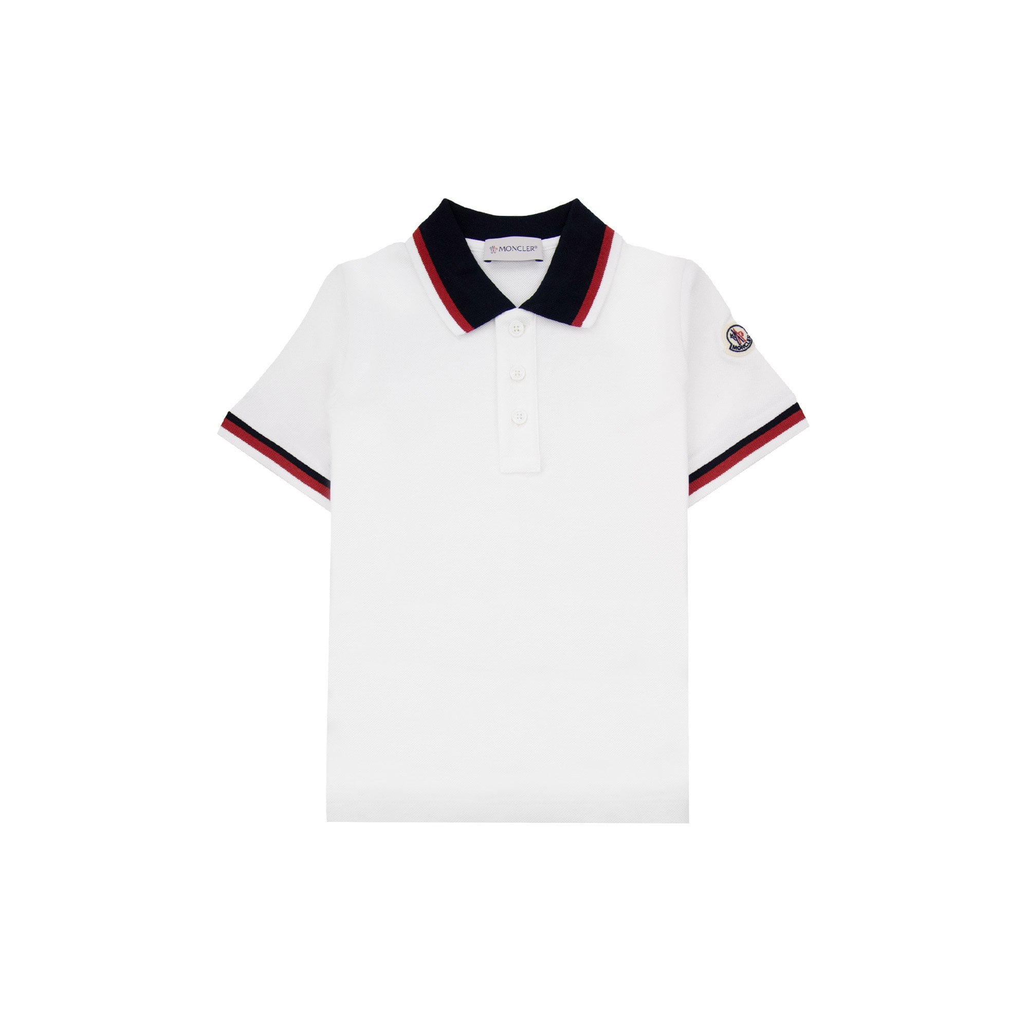 Moncler Junior Tricolor Trimmed Cotton Polo White 034