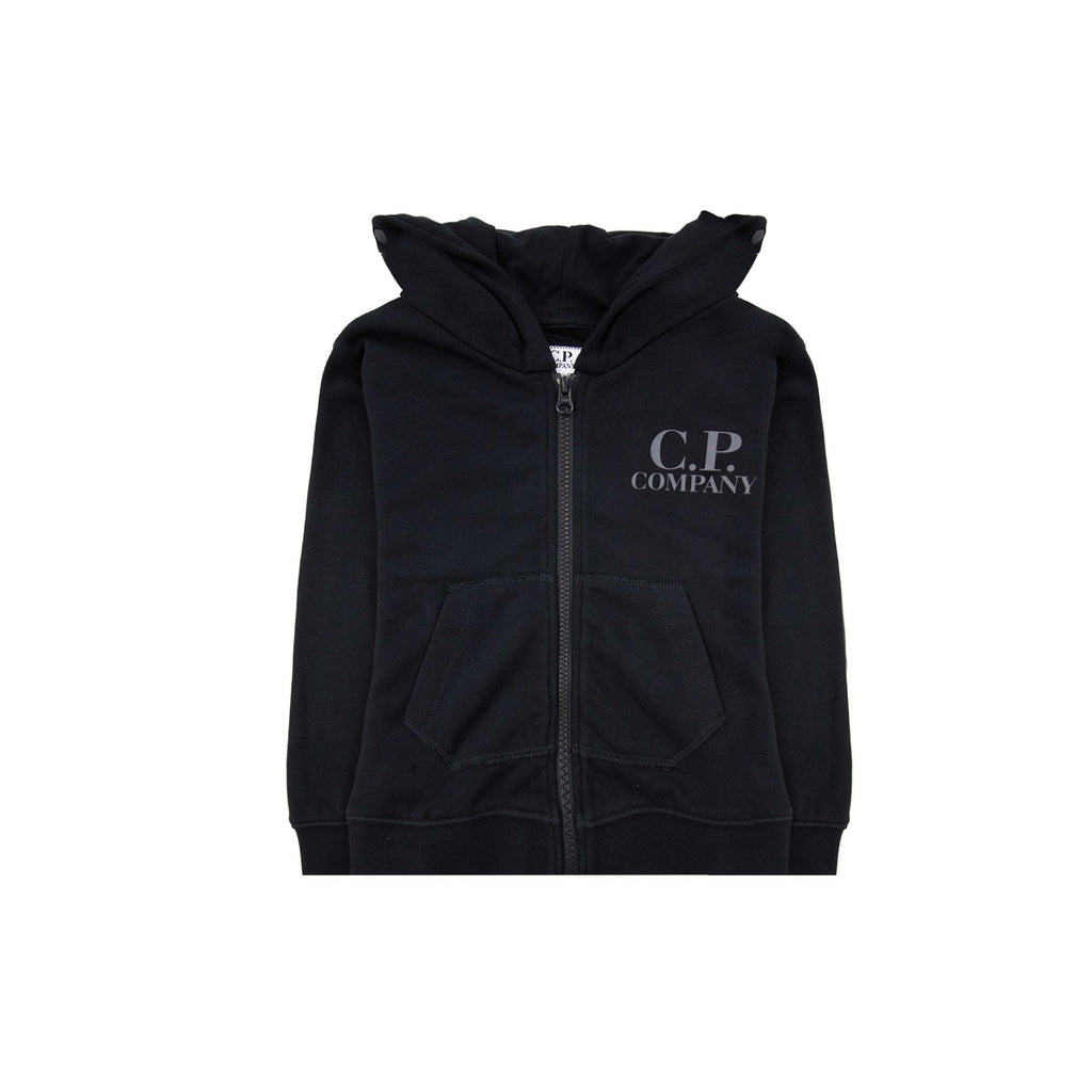Cp Company Undersixteen U16 Diagonal Fleece Goggle Hooded Sweatshirt Black 999