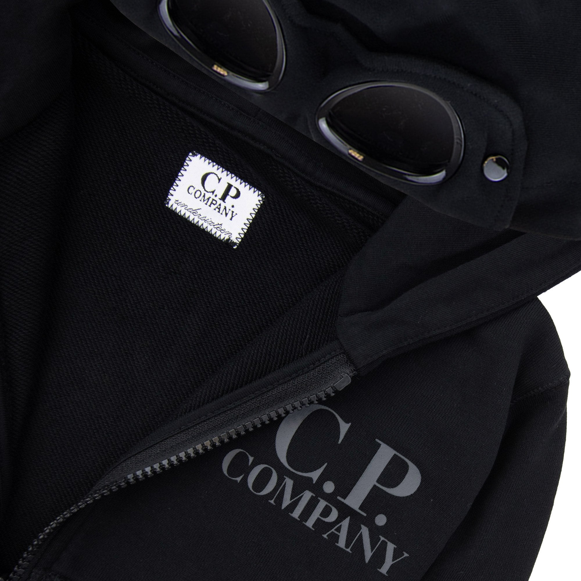 Cp Company Undersixteen U16 Diagonal Fleece Goggle Hooded Sweatshirt Black 999