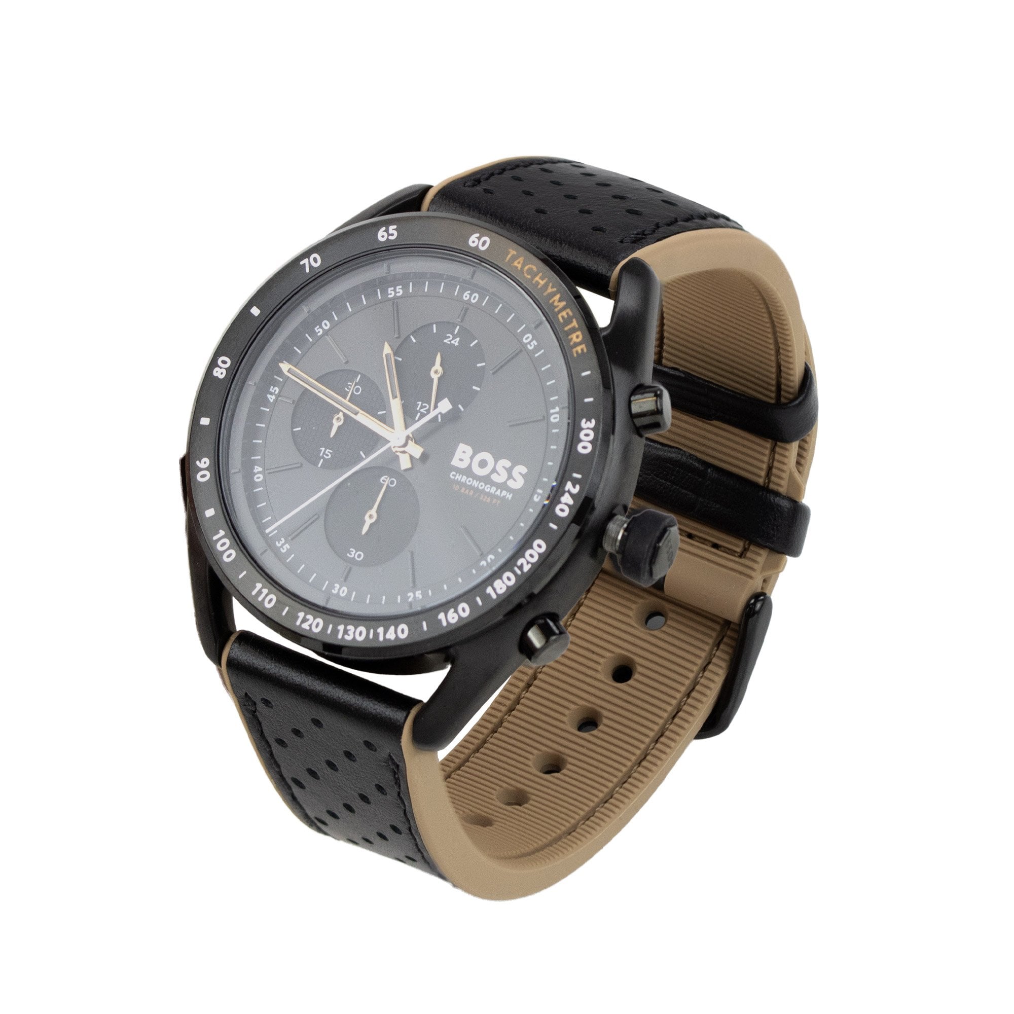 Hugo Boss Centre Court Black Leather Strap Watch Black