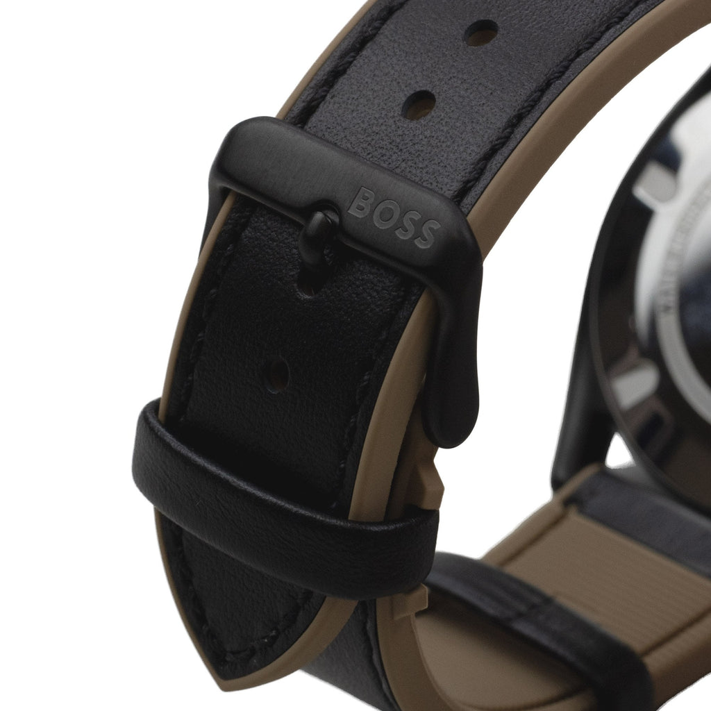Hugo Boss Centre Court Black Leather Strap Watch Black