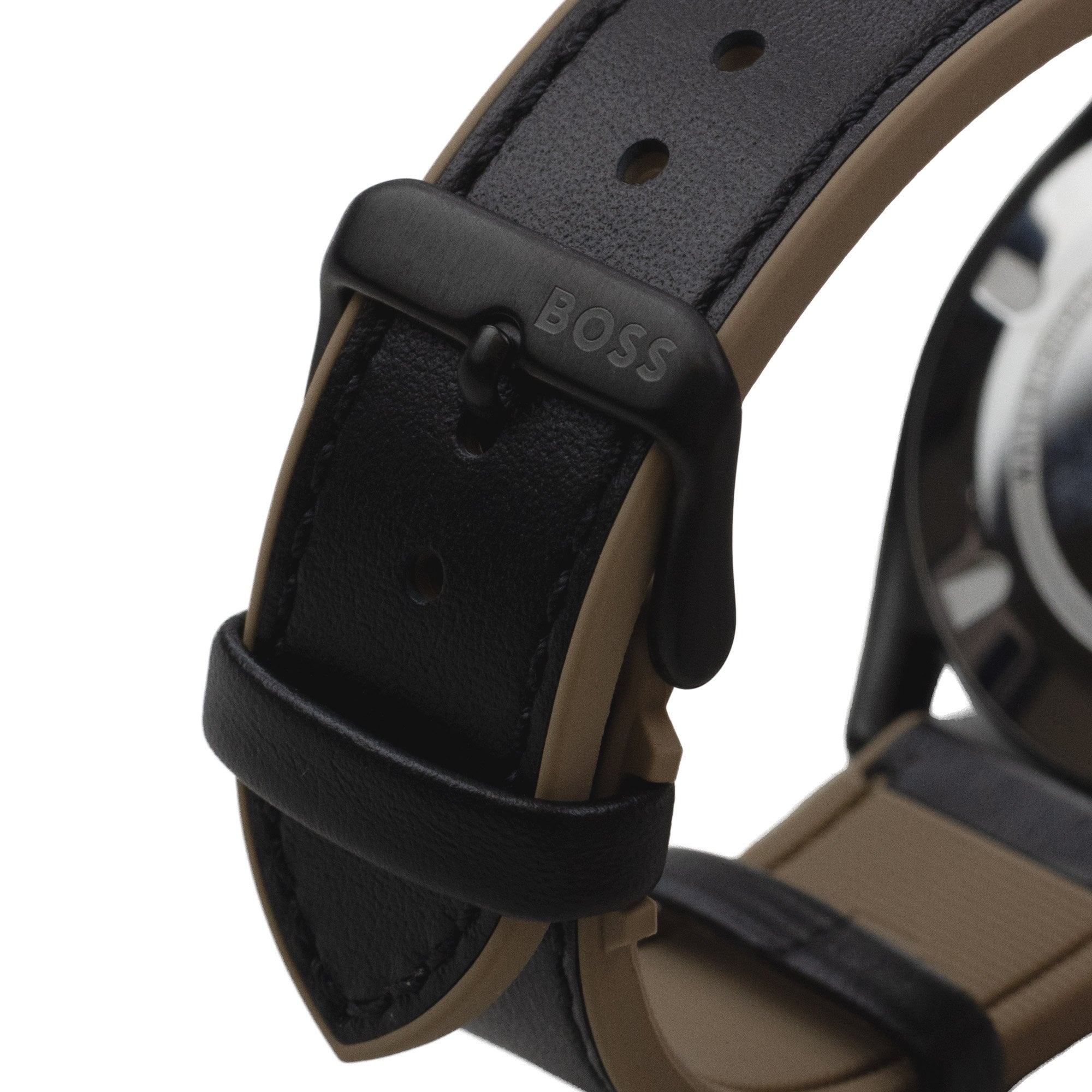 Hugo Boss Centre Court Black Leather Strap Watch Black