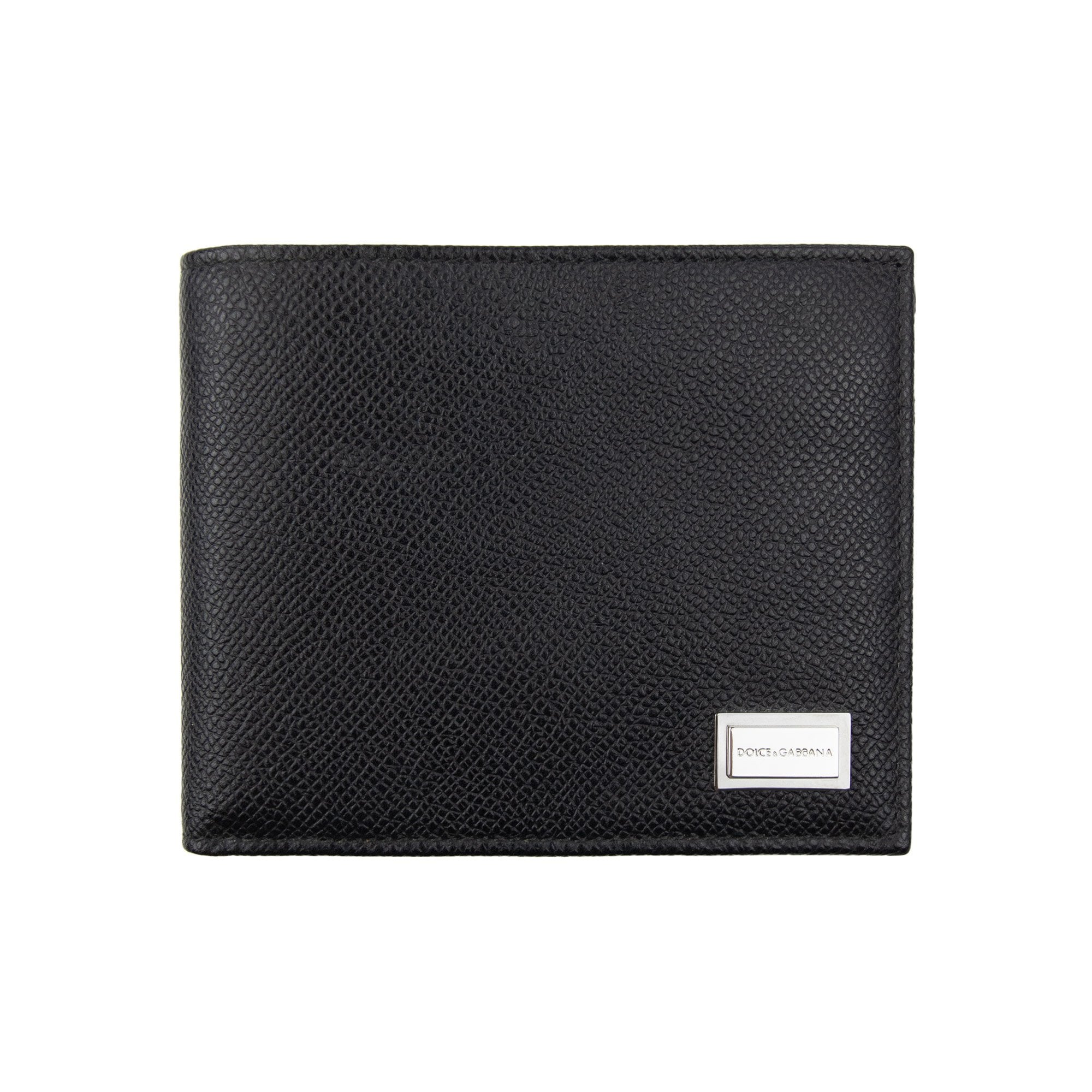 Dolce & Gabbana Metal Logo Calfskin Leather Wallet Black