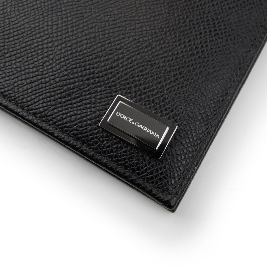 Dolce & Gabbana Metal Logo Calfskin Leather Wallet Black