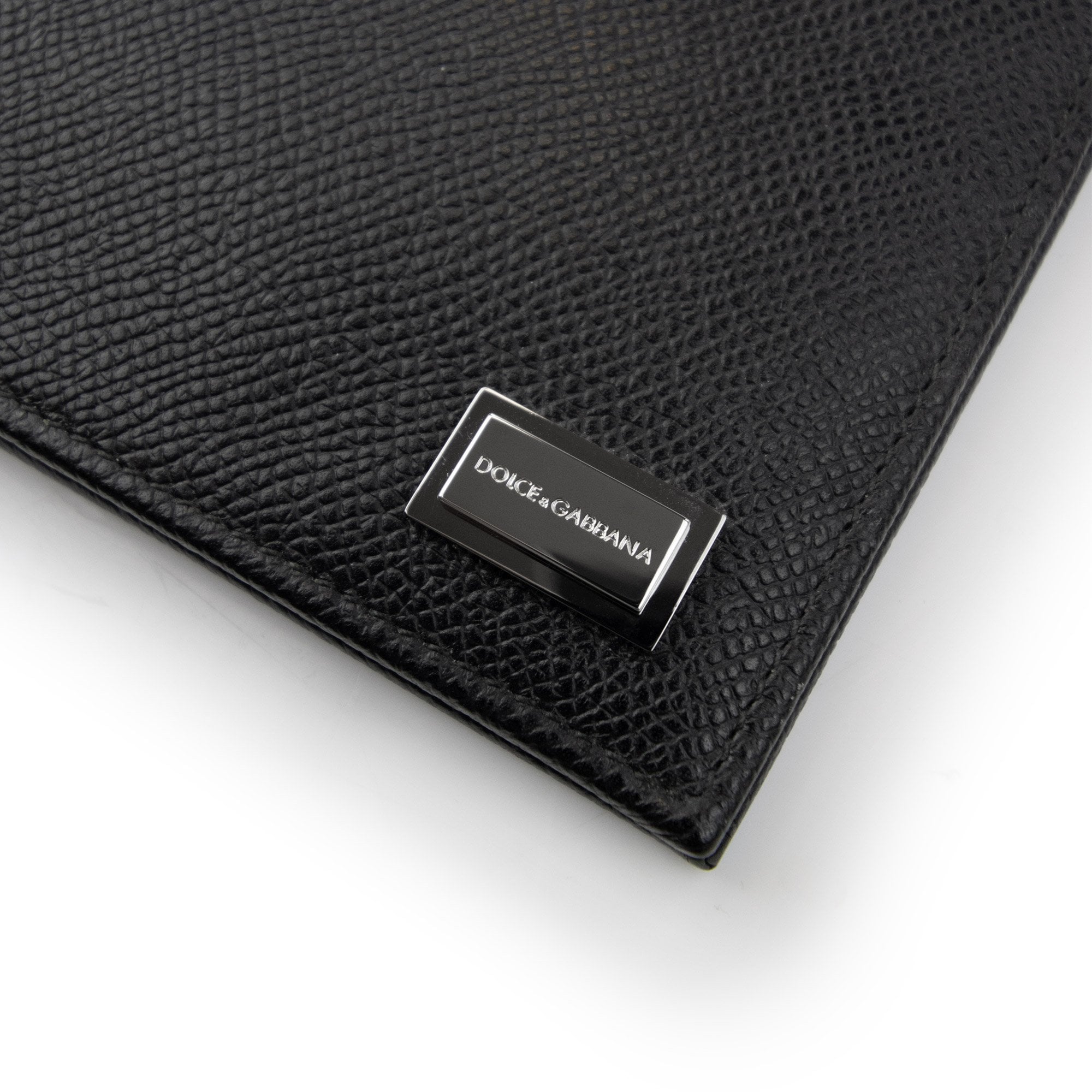 Dolce & Gabbana Metal Logo Calfskin Leather Wallet Black