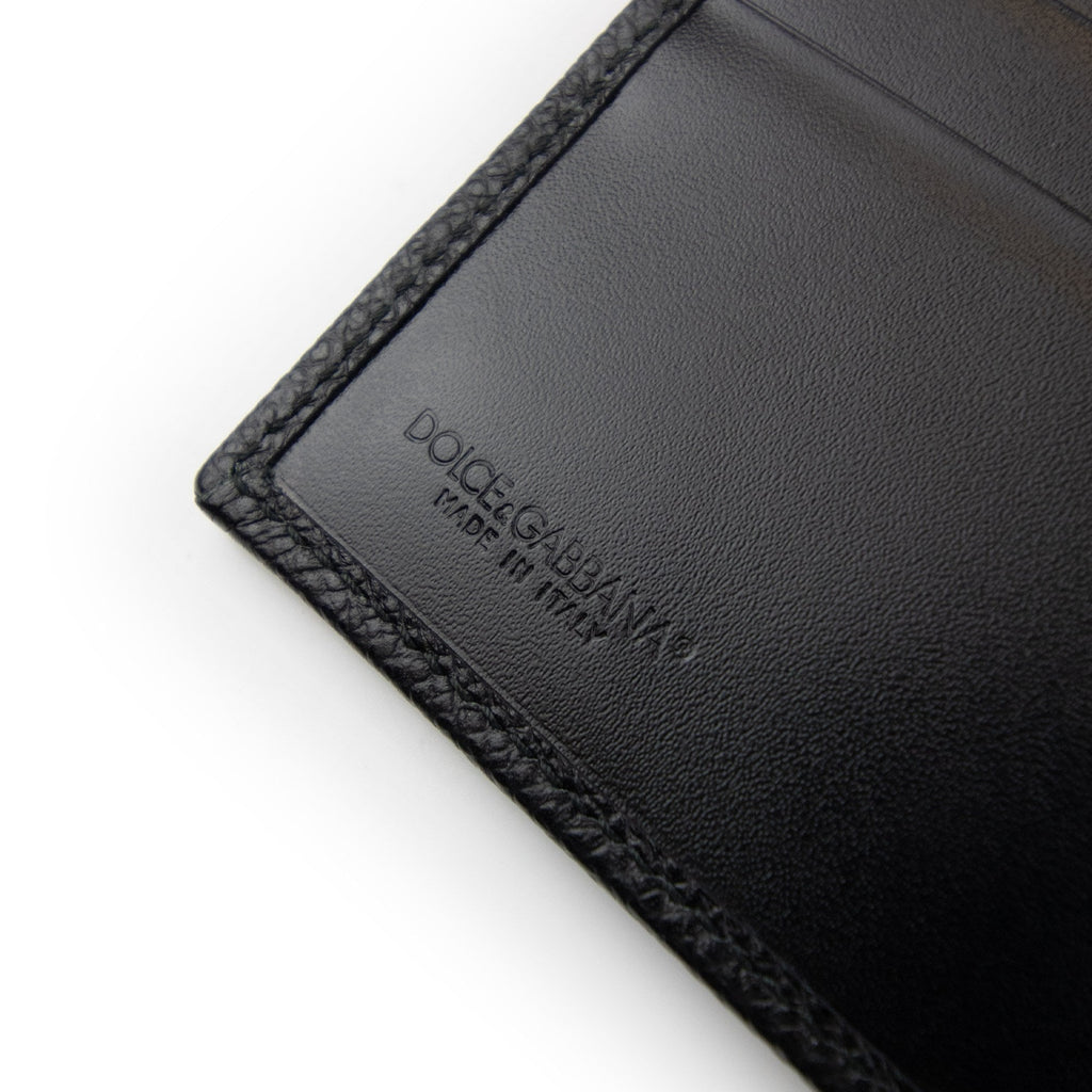Dolce & Gabbana Metal Logo Calfskin Leather Wallet Black