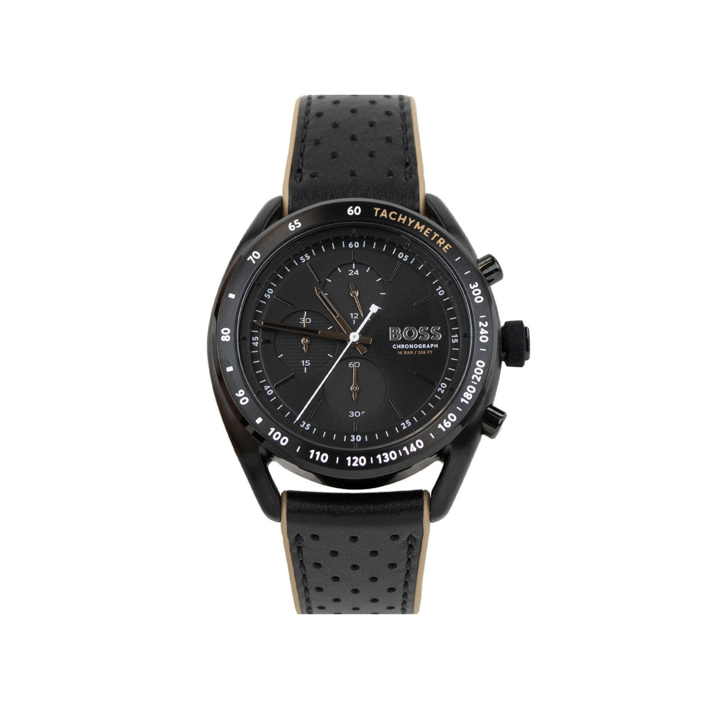 Hugo Boss Centre Court Black Leather Strap Watch Black