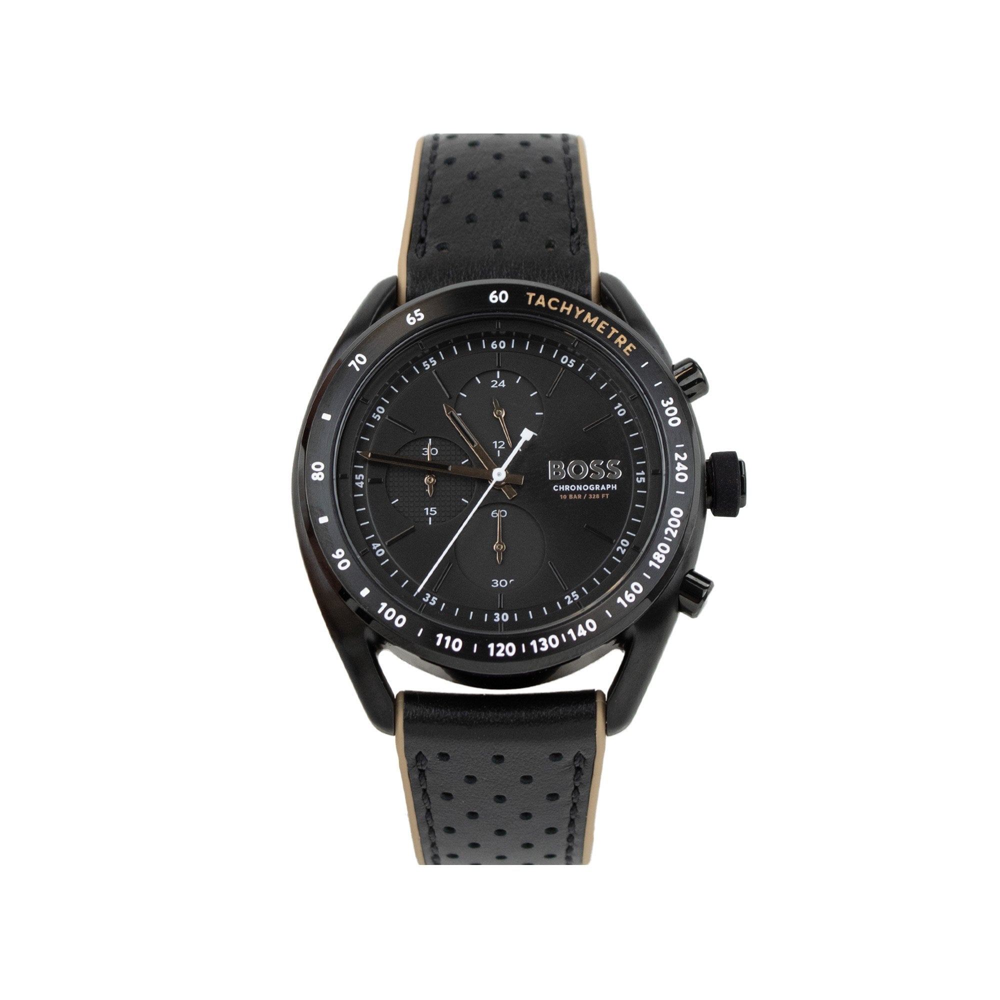 Hugo Boss Centre Court Black Leather Strap Watch Black