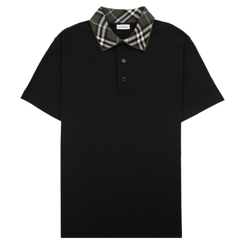 Burberry Check Collar Polo Shirt Black