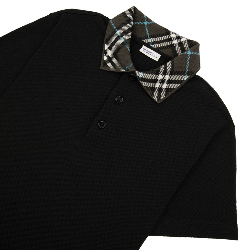 Burberry Check Collar Polo Shirt Black