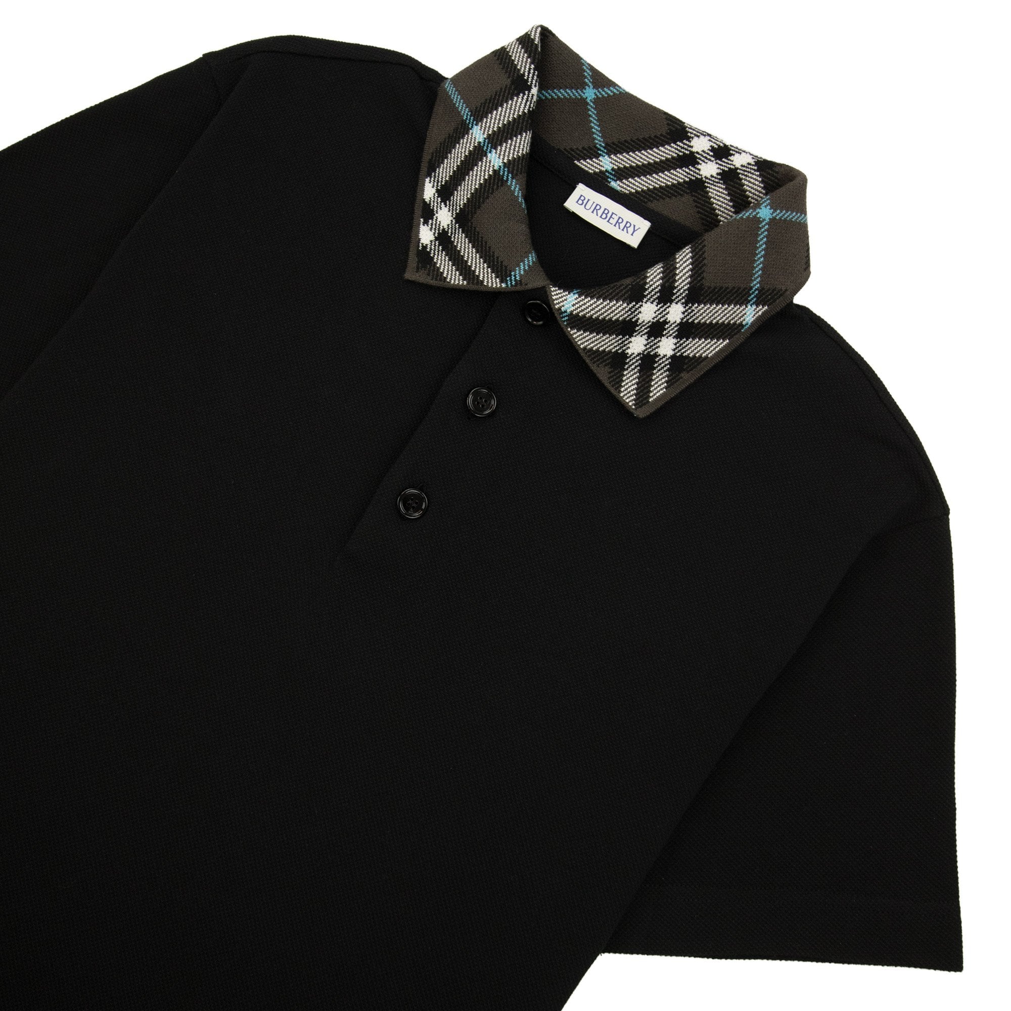 Burberry Check Collar Polo Shirt Black