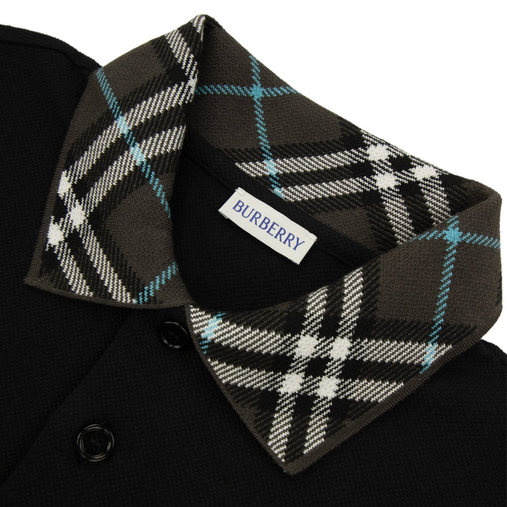 Burberry Check Collar Polo Shirt Black