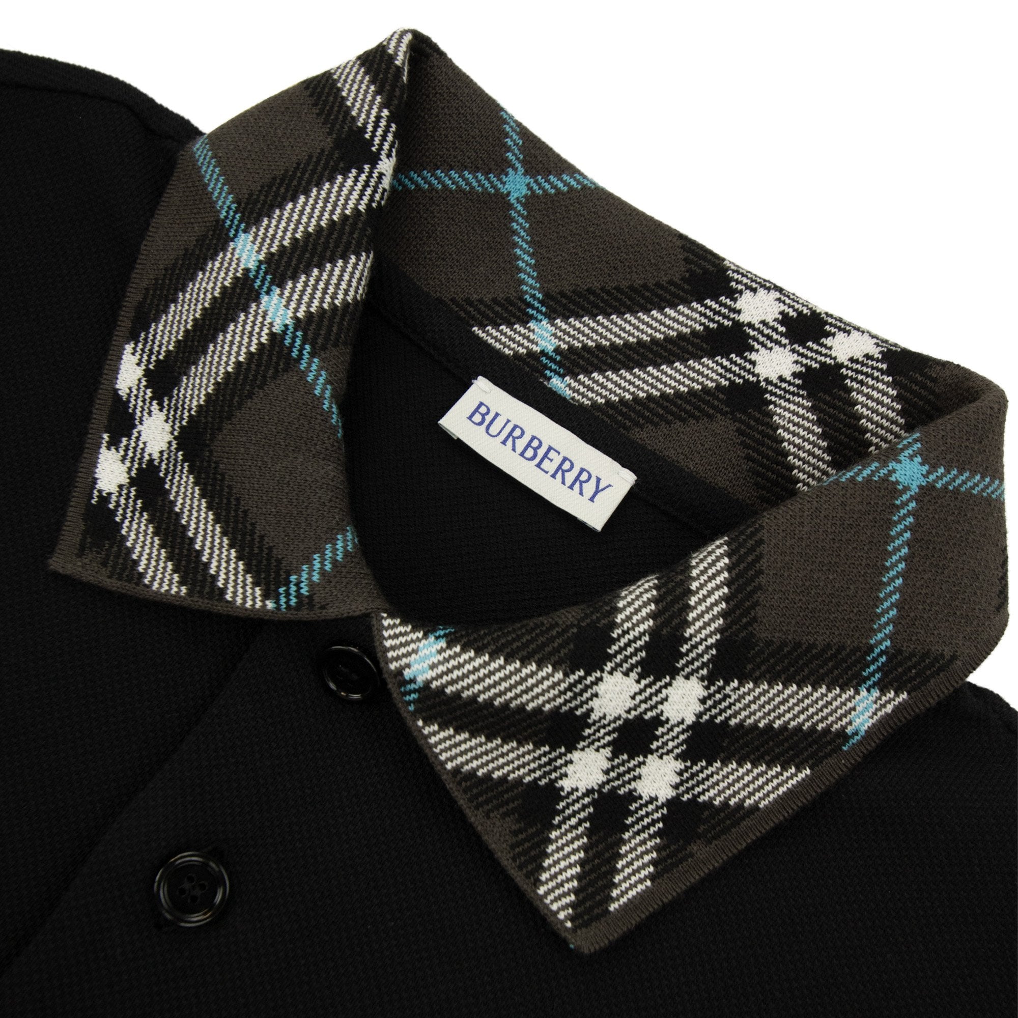 Burberry Check Collar Polo Shirt Black