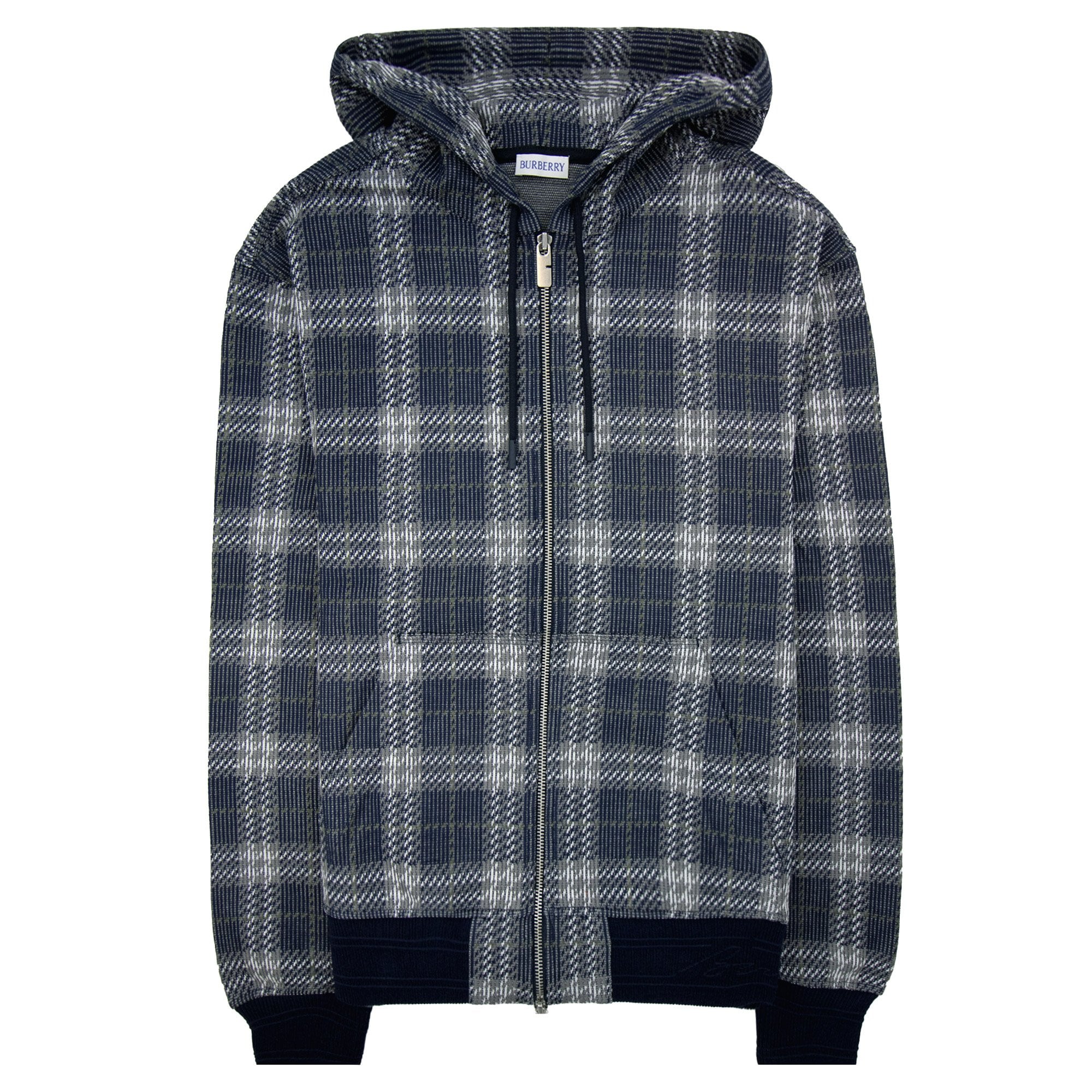 Burberry Check Zip Drawstring Hoodie Indigo Ip Check