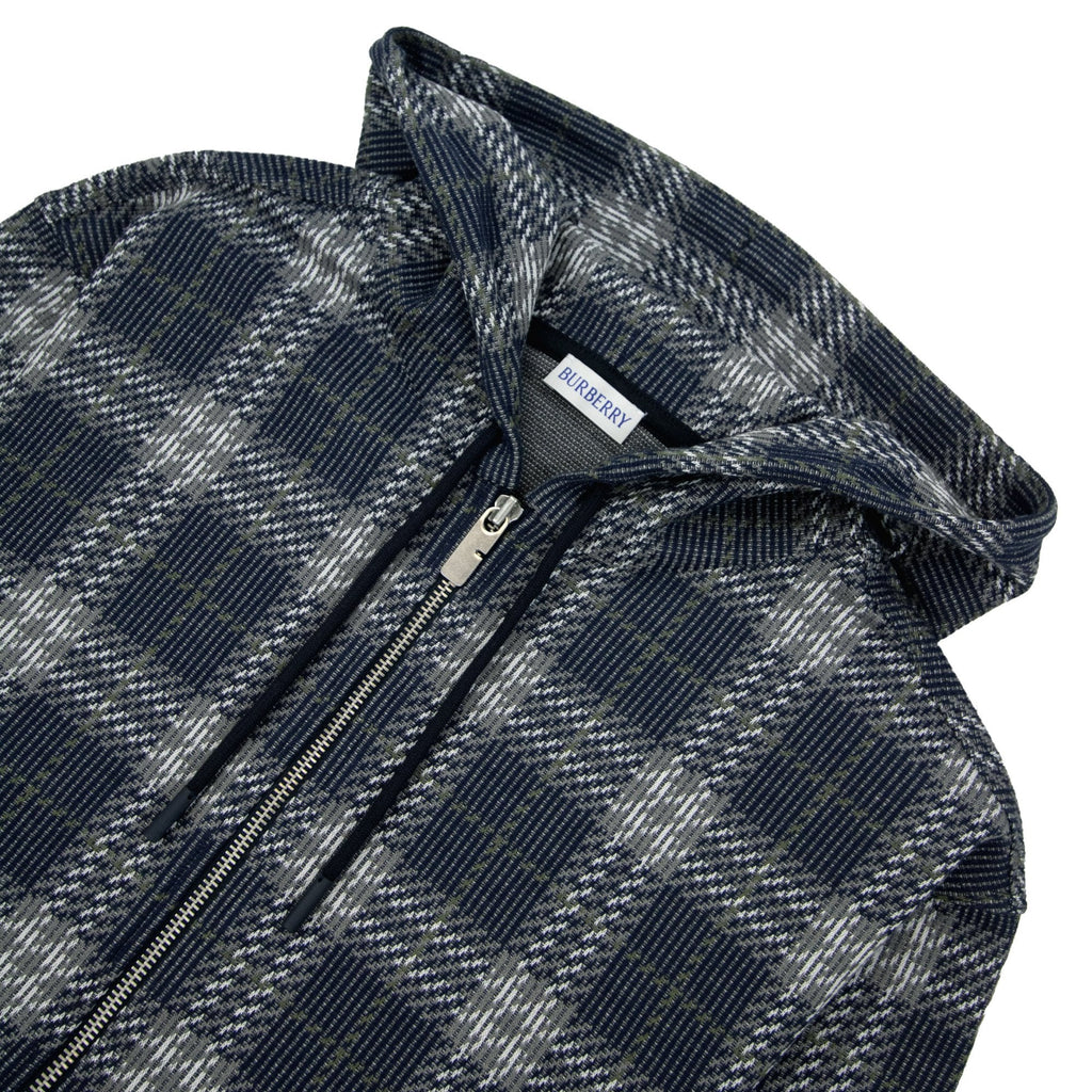 Burberry Check Zip Drawstring Hoodie Indigo Ip Check
