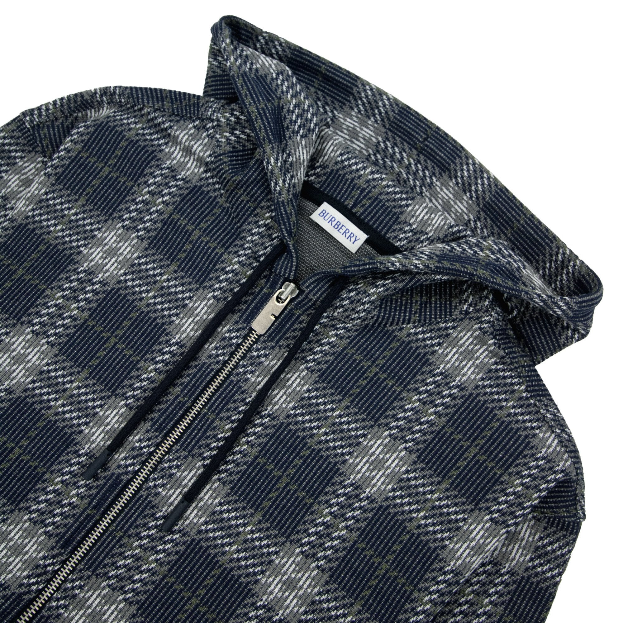 Burberry Check Zip Drawstring Hoodie Indigo Ip Check