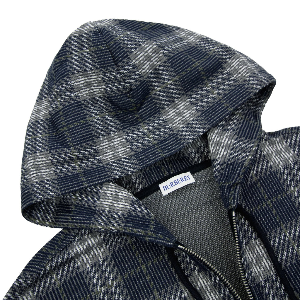 Burberry Check Zip Drawstring Hoodie Indigo Ip Check