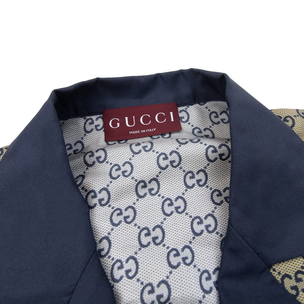 Gucci All Over Gg Print Silk Shirt Beige