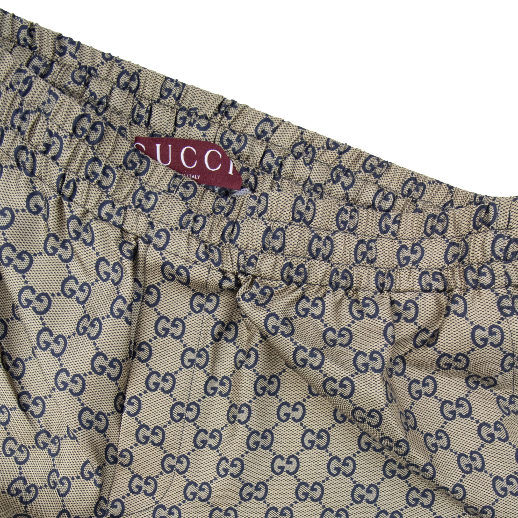 Gucci All Over Gg Print Silk Shorts Beige