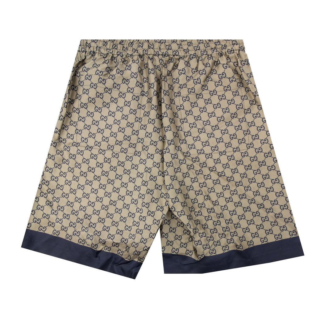 Gucci All Over Gg Print Silk Shorts Beige