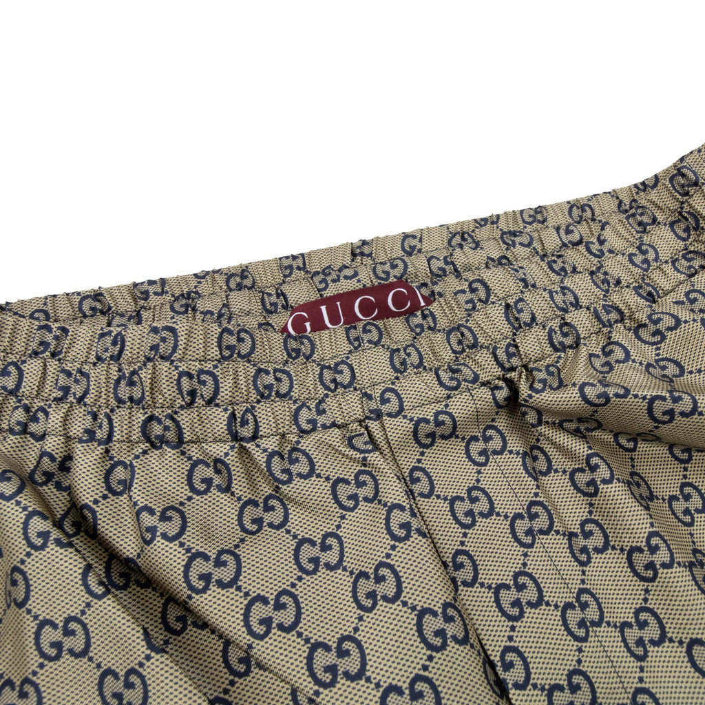Gucci All Over Gg Print Silk Shorts Beige