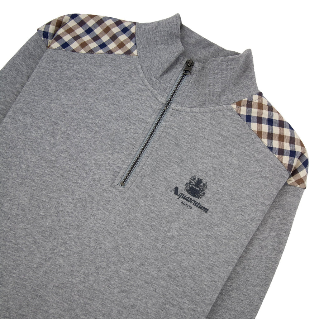 Aquascutum Cc Shoulder 1/4 Zip Sweatshirt Light Melange Grey 05