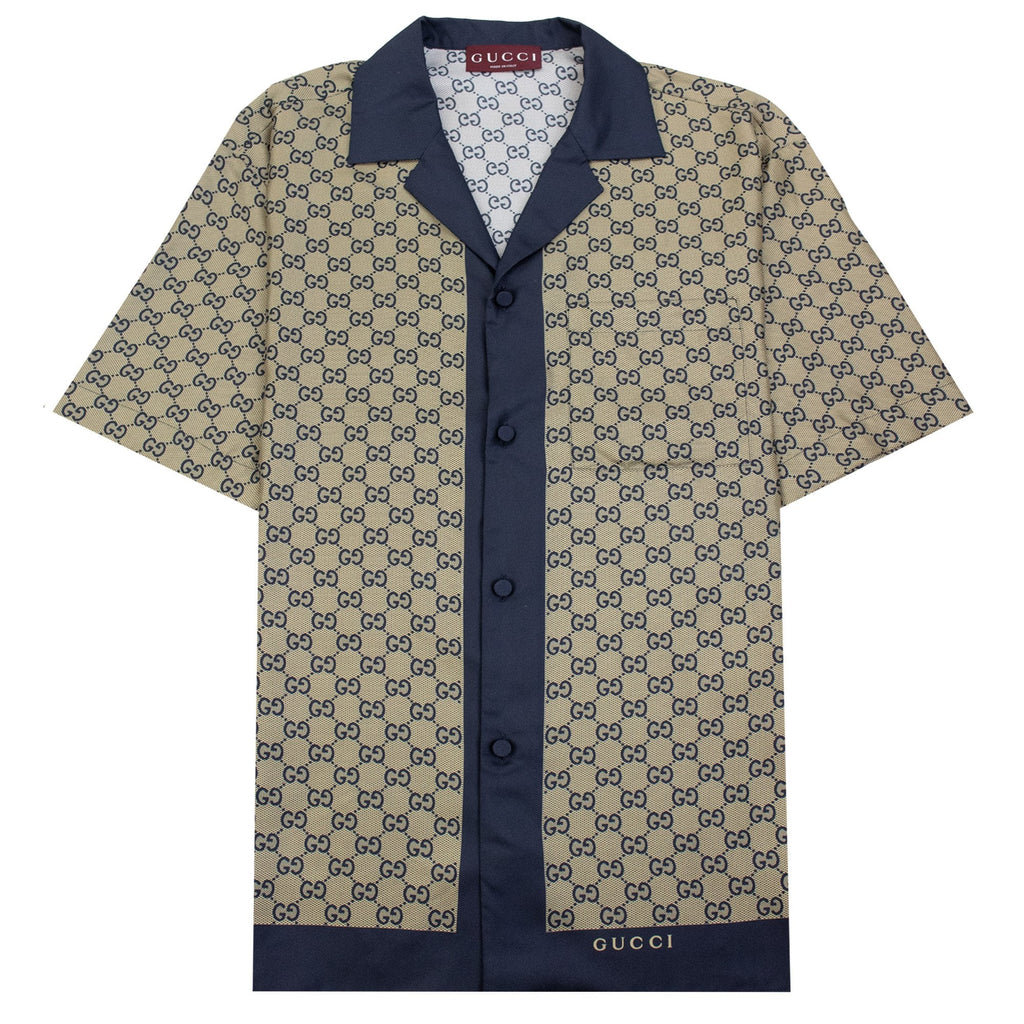Gucci All Over Gg Print Silk Shirt Beige