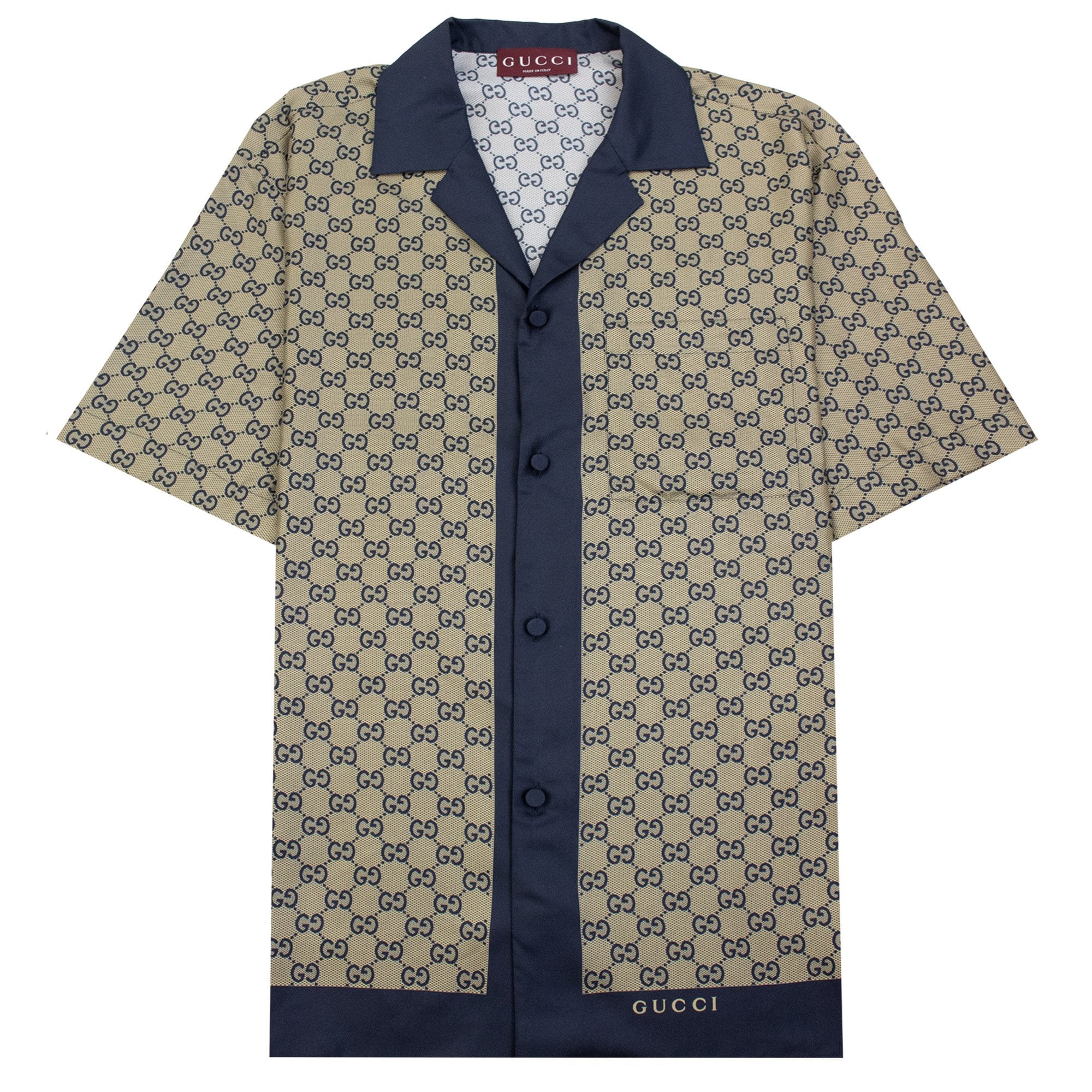 Gucci All Over Gg Print Silk Shirt Beige