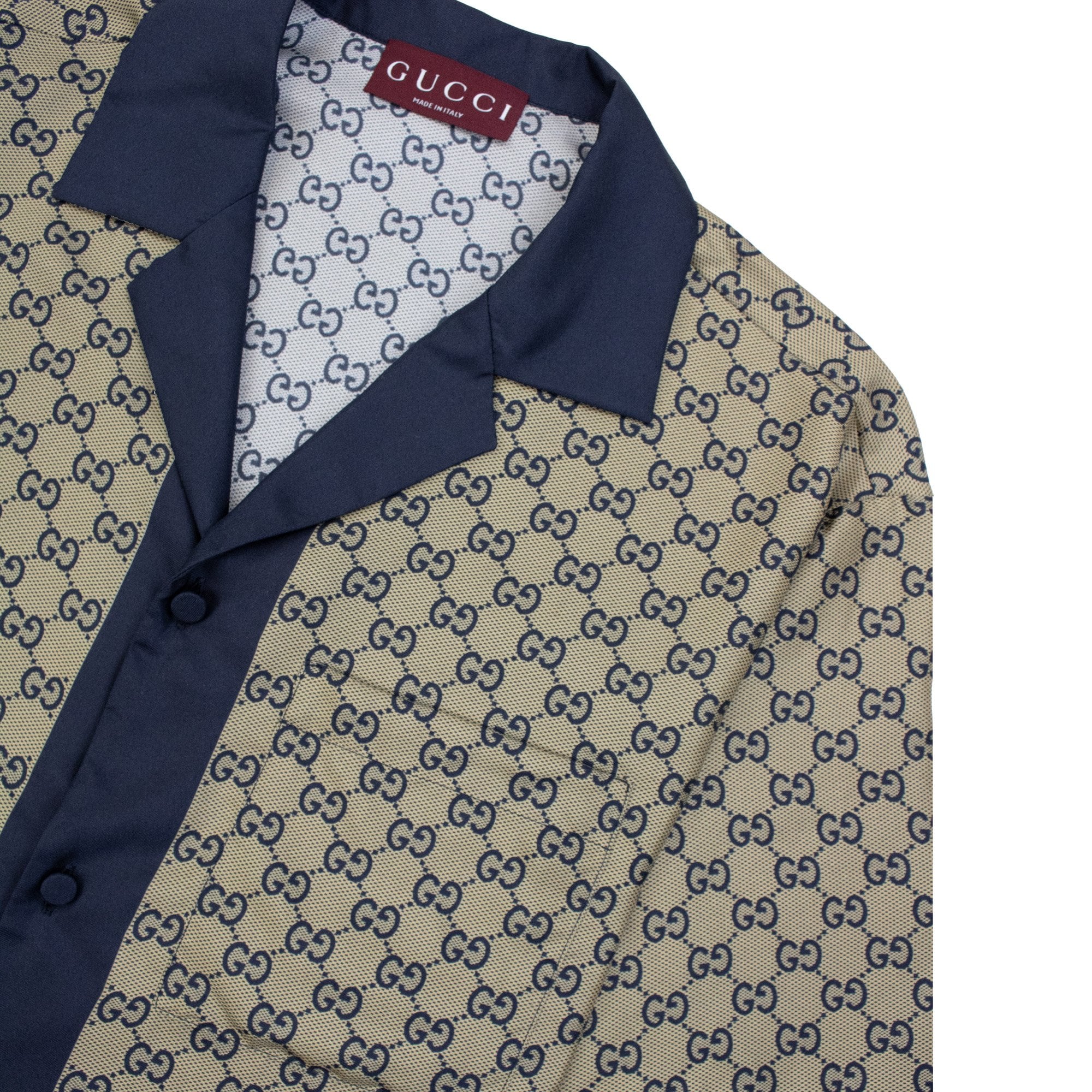 Gucci All Over Gg Print Silk Shirt Beige