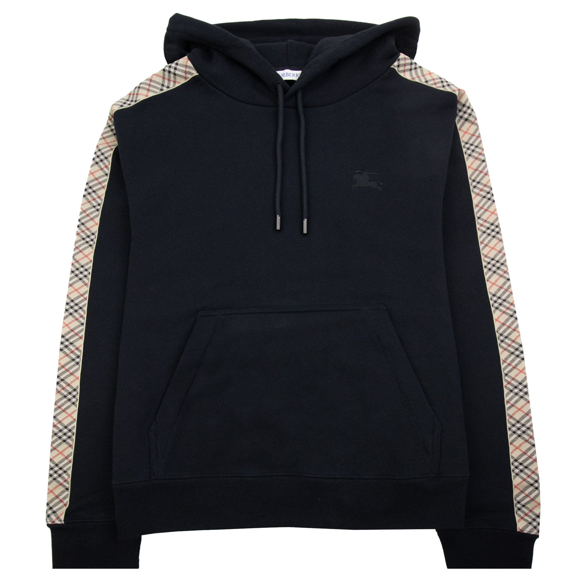 Burberry Check Trim Cotton Hoodie Black