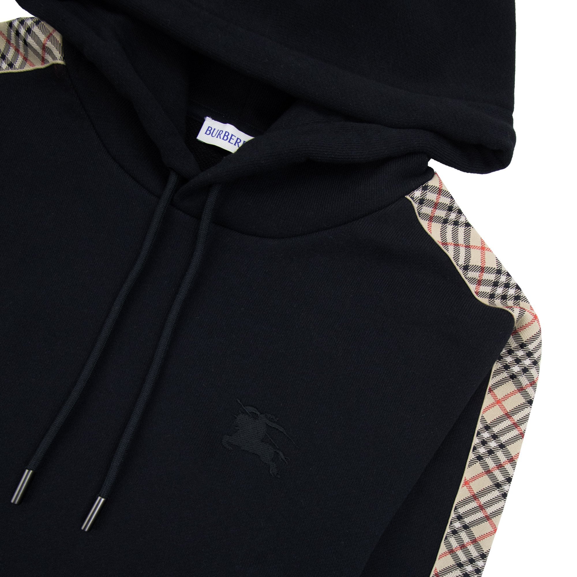 Burberry Check Trim Cotton Hoodie Black