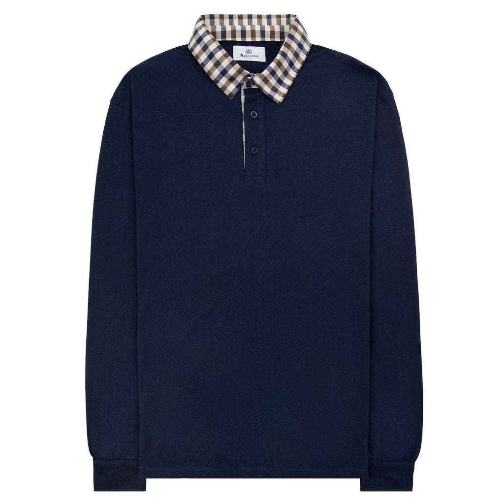 Aquascutum Club Check Collar L/s Polo Navy