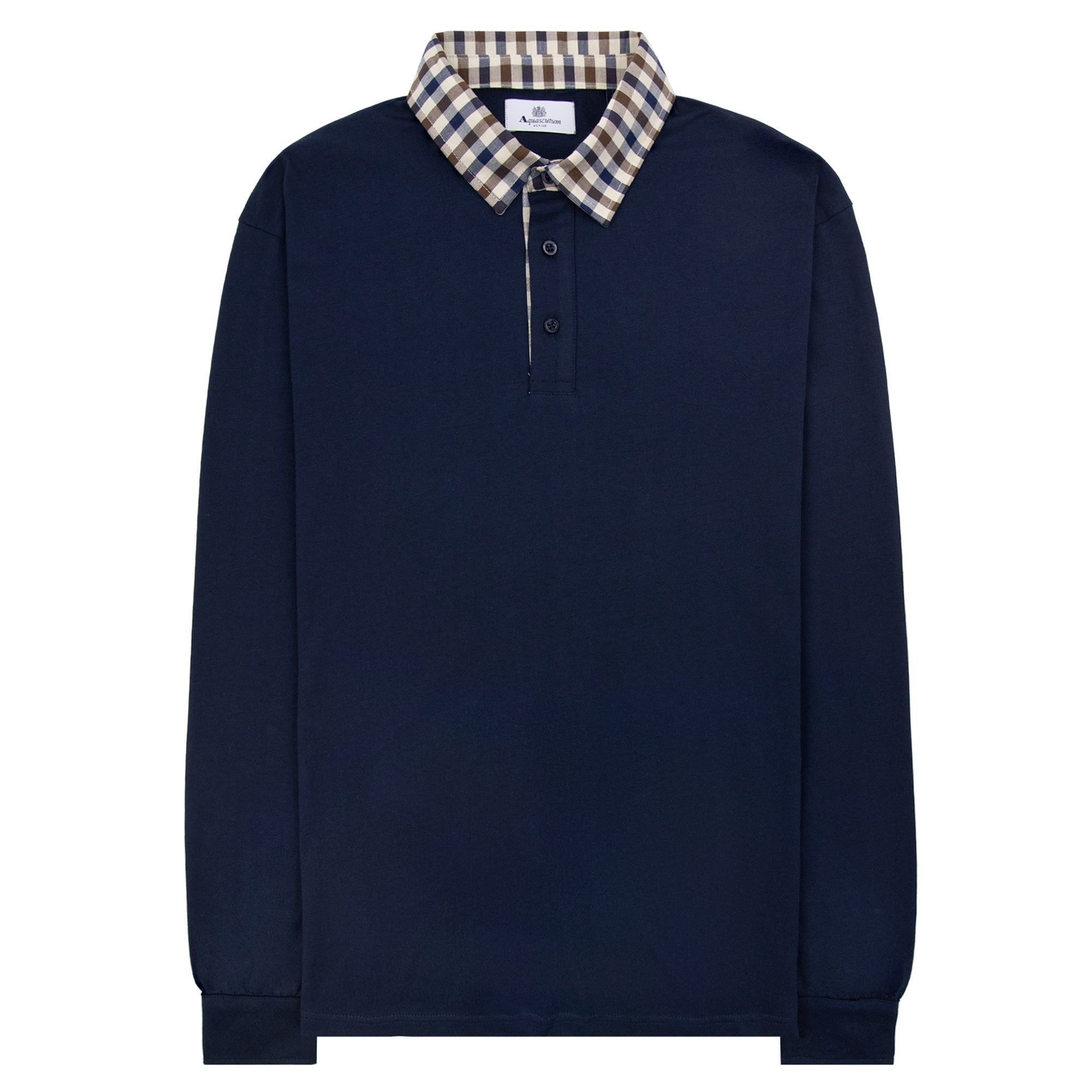 Aquascutum Club Check Collar L/s Polo Navy