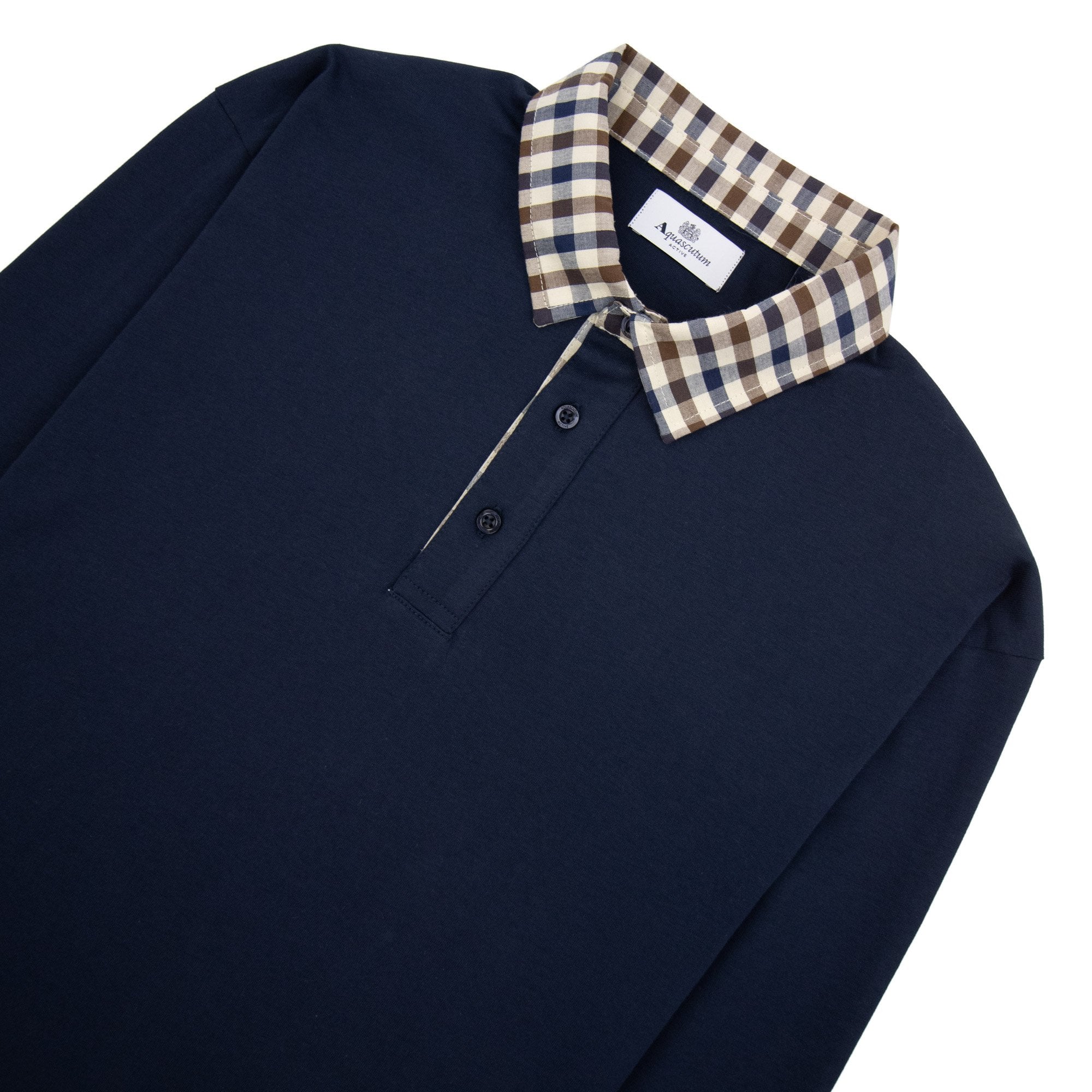 Aquascutum Club Check Collar L/s Polo Navy