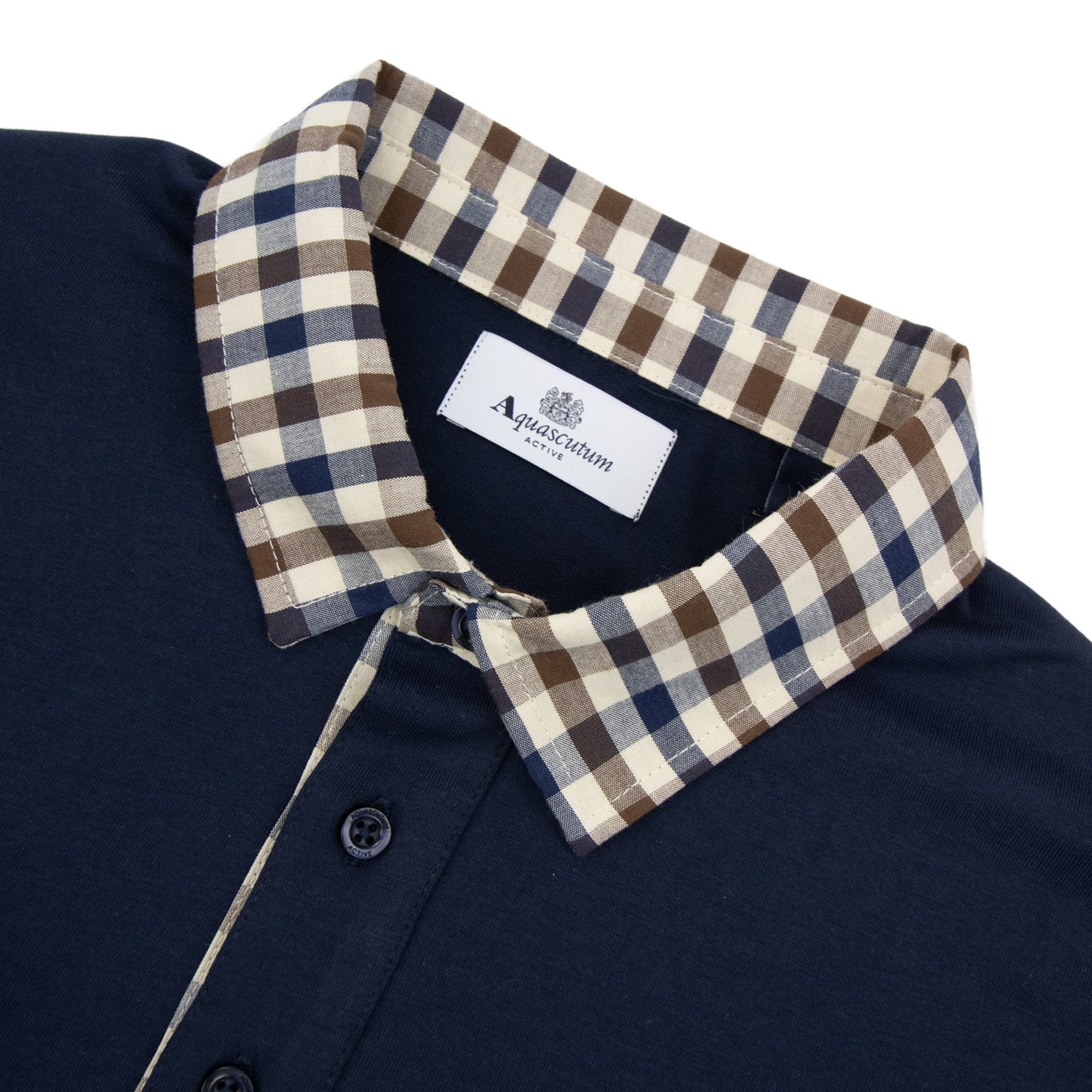 Aquascutum Club Check Collar L/s Polo Navy