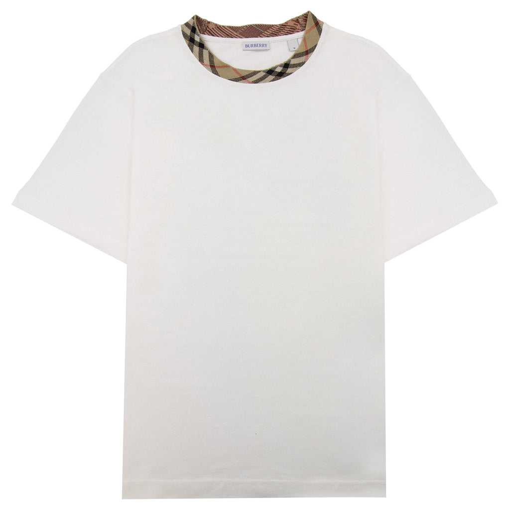 Burberry Check Trim Cotton T Shirt Chalk White