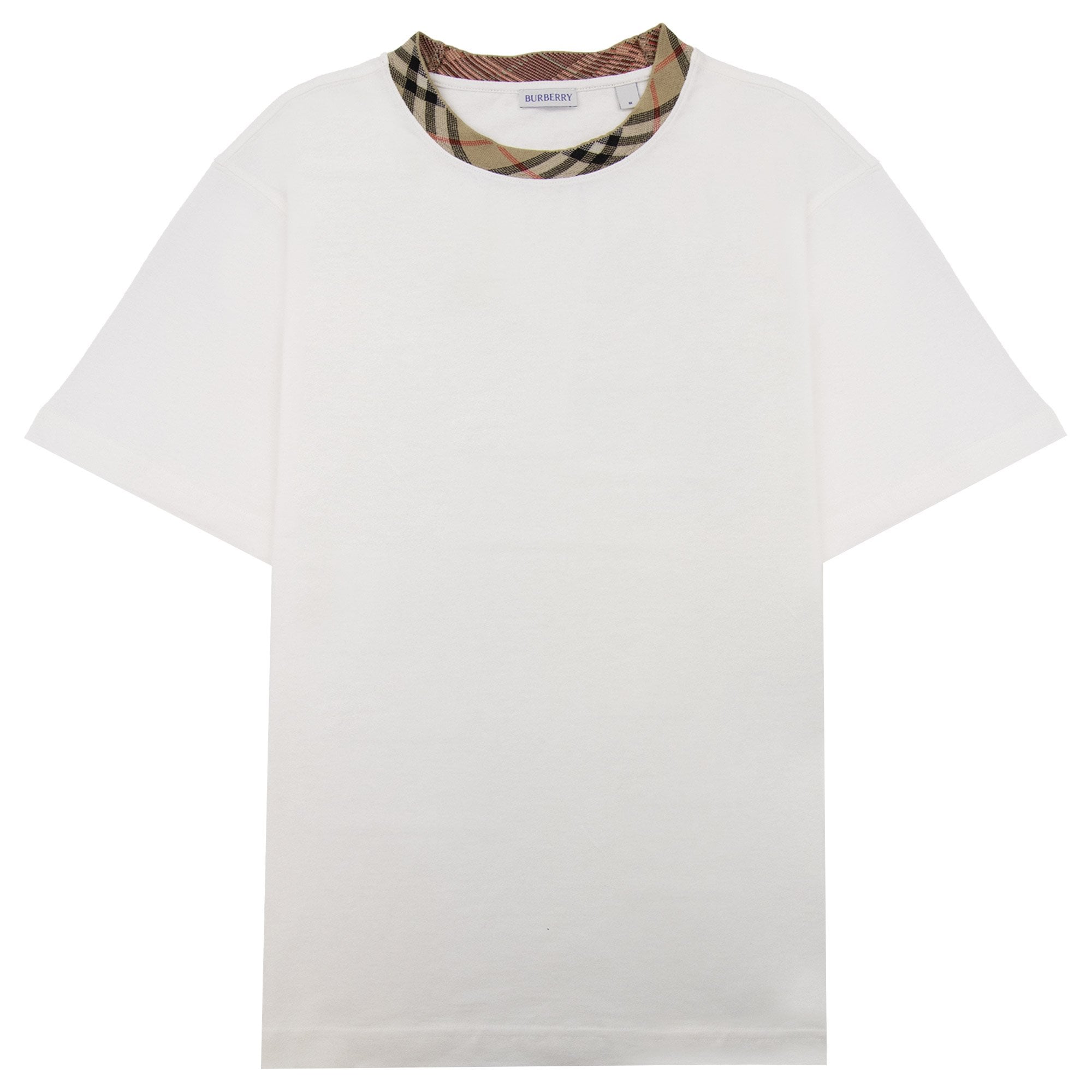 Burberry Check Trim Cotton T Shirt Chalk White