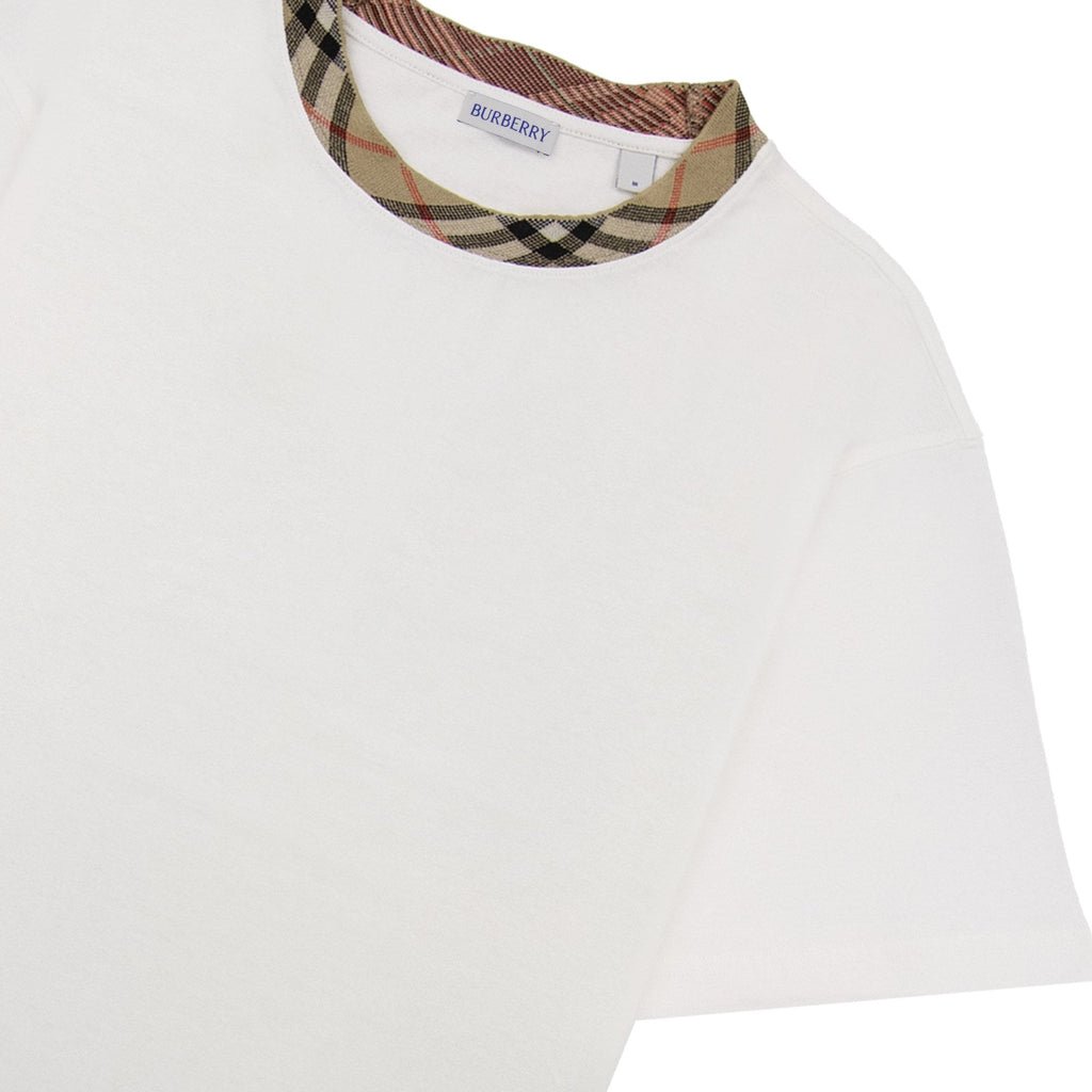 Burberry Check Trim Cotton T Shirt Chalk White