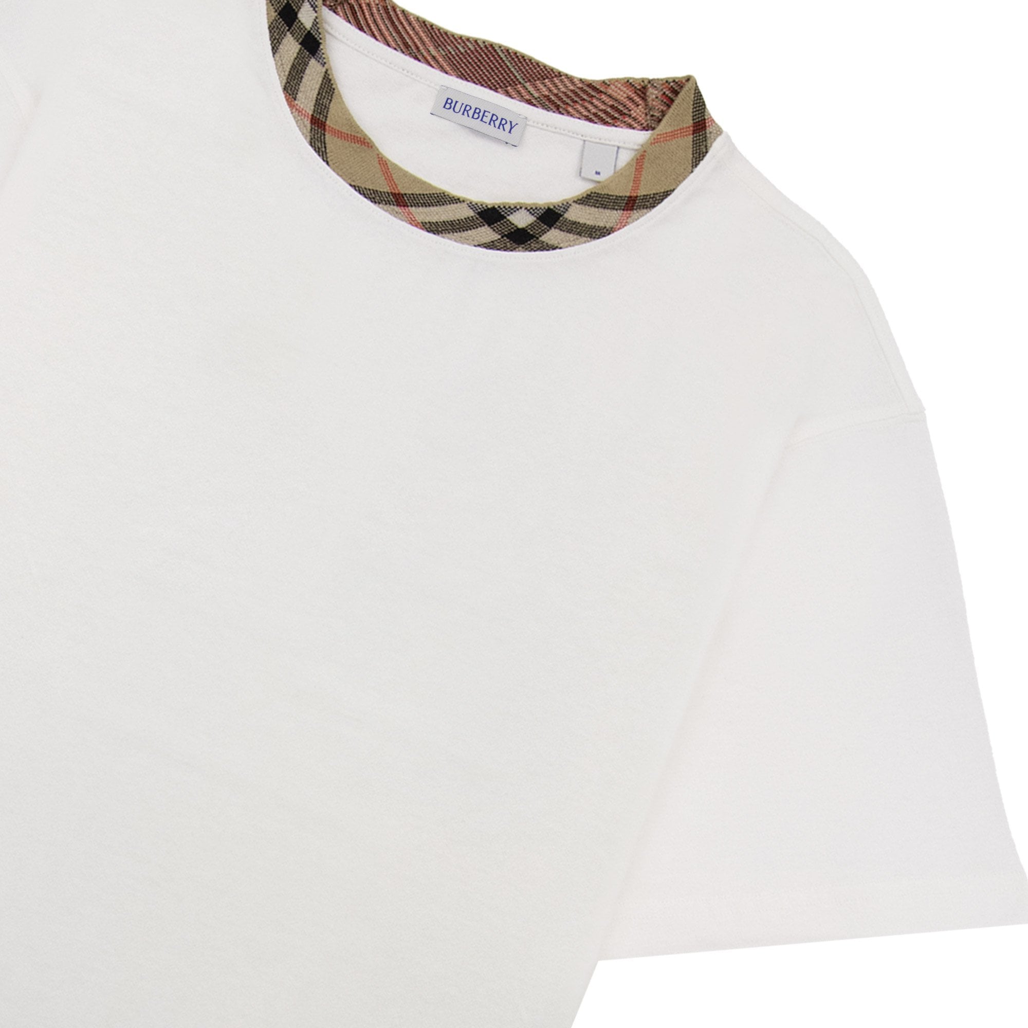 Burberry Check Trim Cotton T Shirt Chalk White