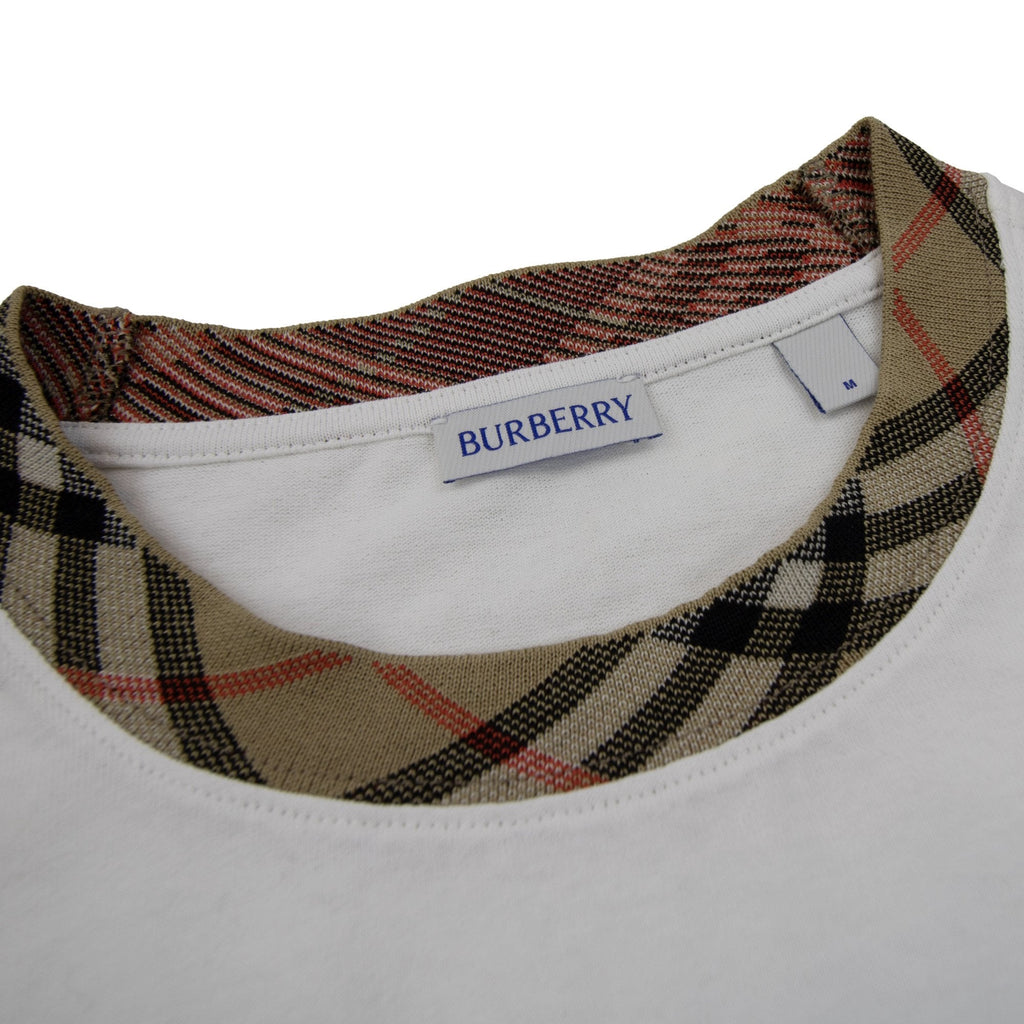 Burberry Check Trim Cotton T Shirt Chalk White