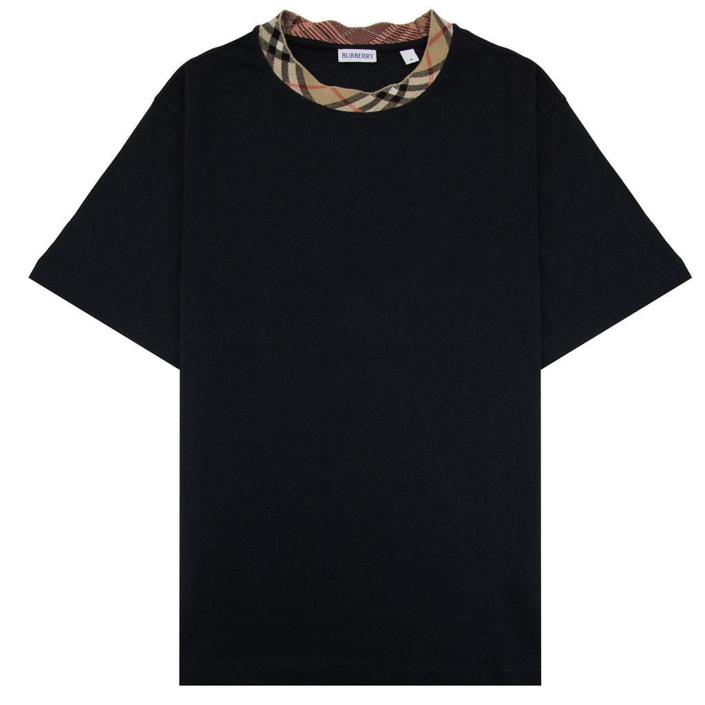 Burberry Check Trim Cotton T Shirt Black