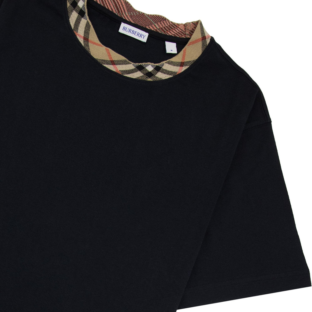 Burberry Check Trim Cotton T Shirt Black