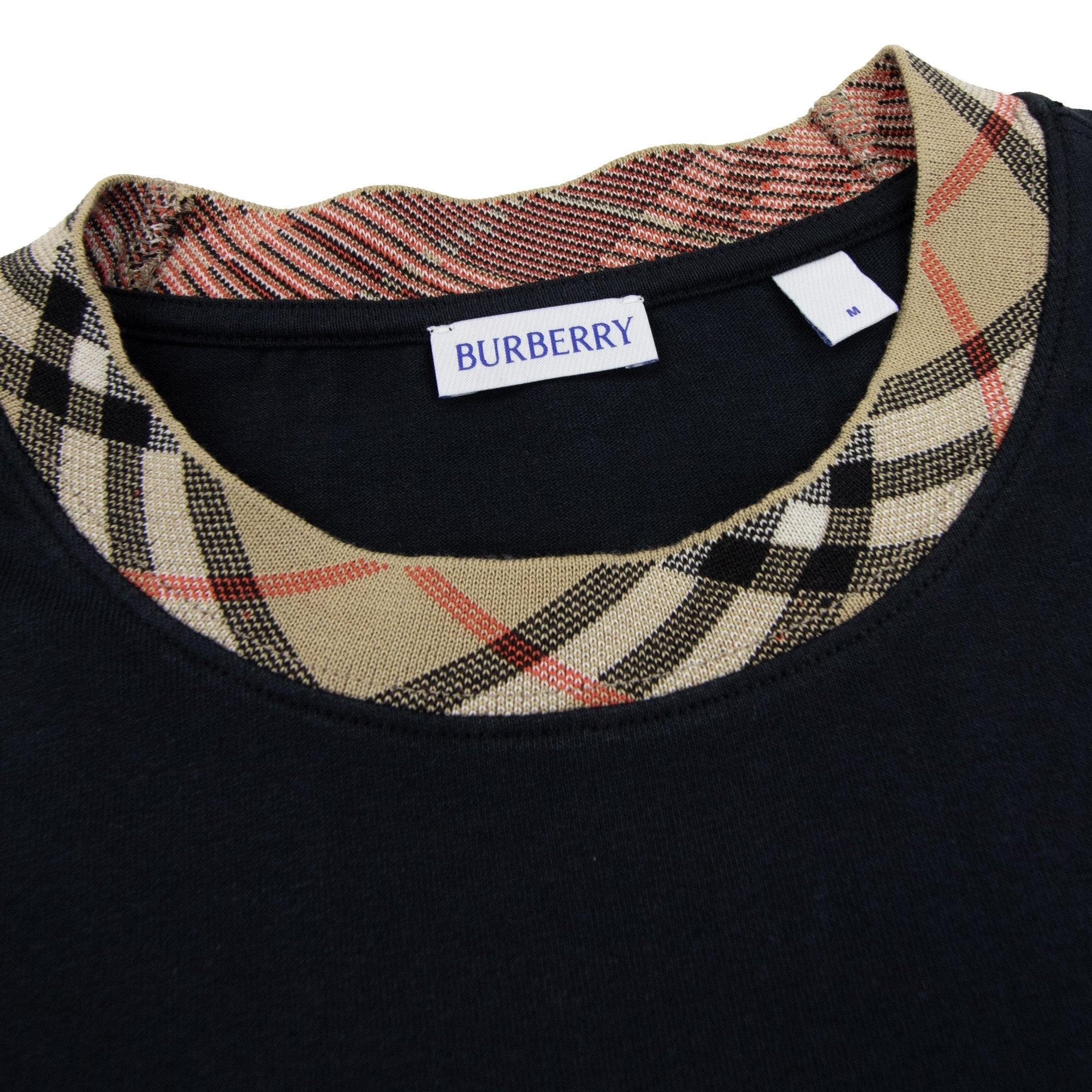 Burberry Check Trim Cotton T Shirt Black