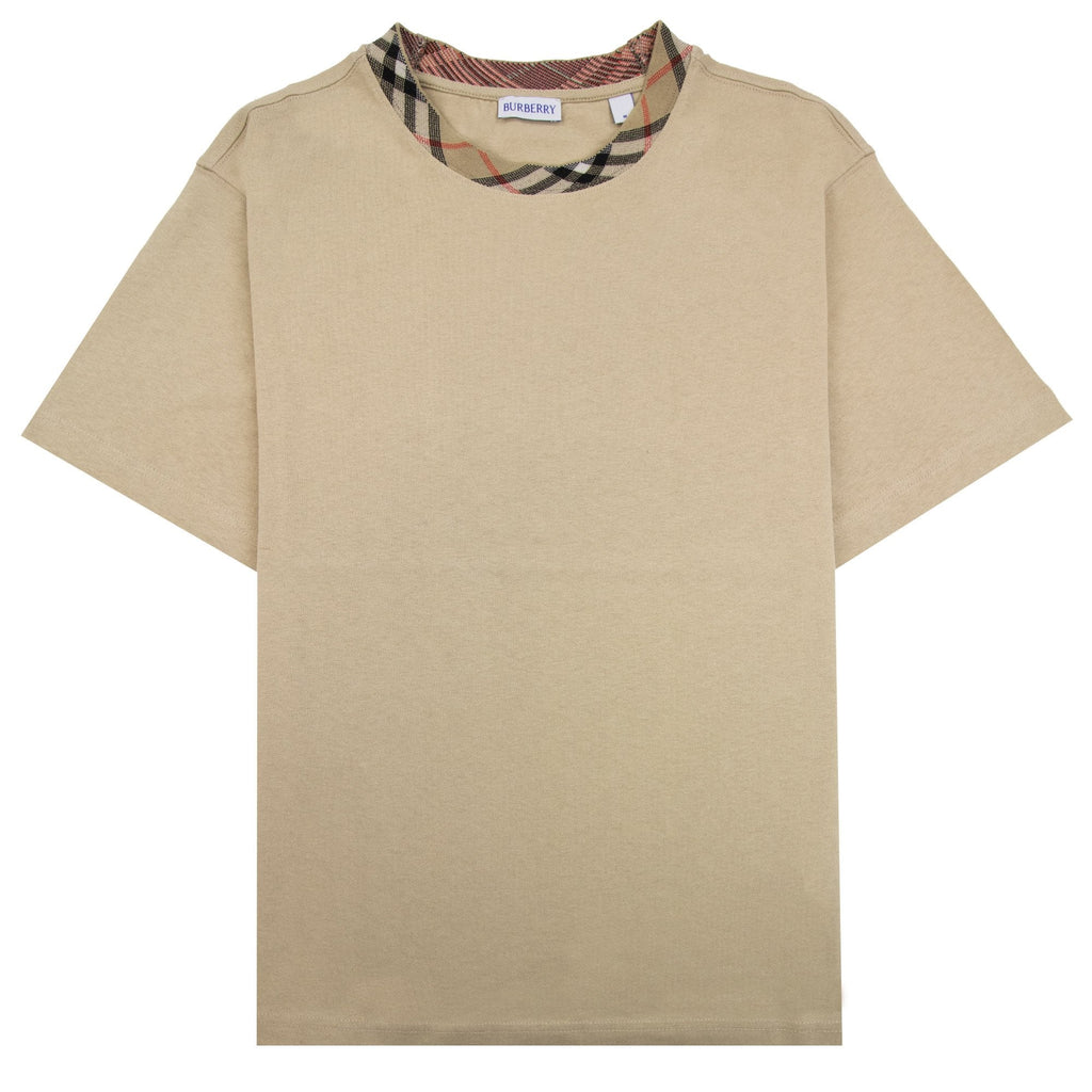 Burberry Check Trim Cotton T Shirt Flax Colour