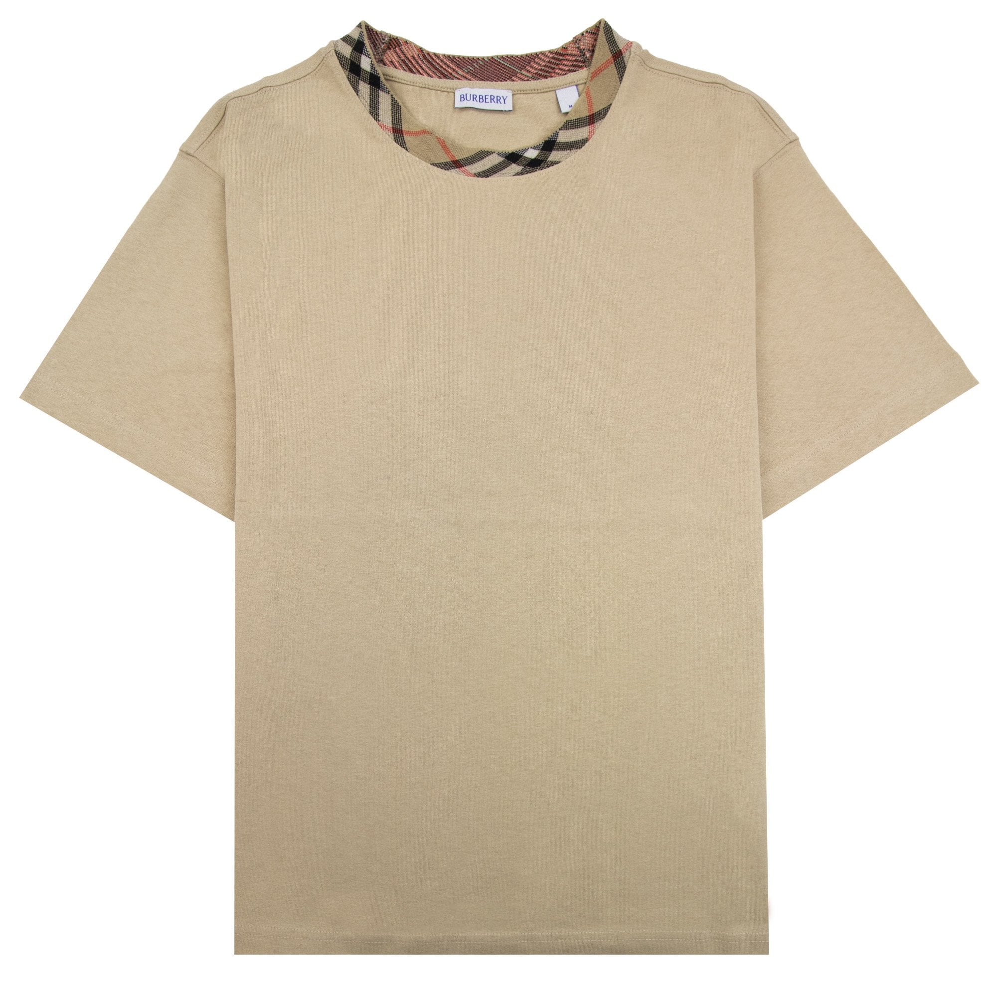 Burberry Check Trim Cotton T Shirt Flax Colour