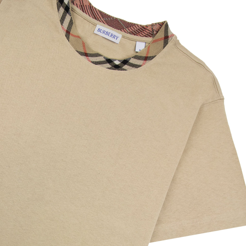 Burberry Check Trim Cotton T Shirt Flax Colour