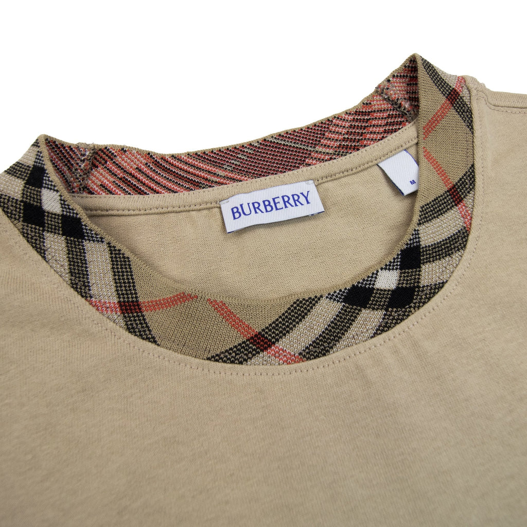 Burberry Check Trim Cotton T Shirt Flax Colour