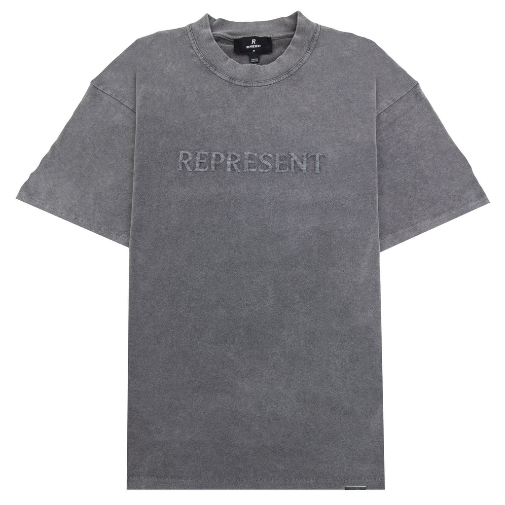 Represent Embroidered Serif Logo T Shirt Vintage Grey